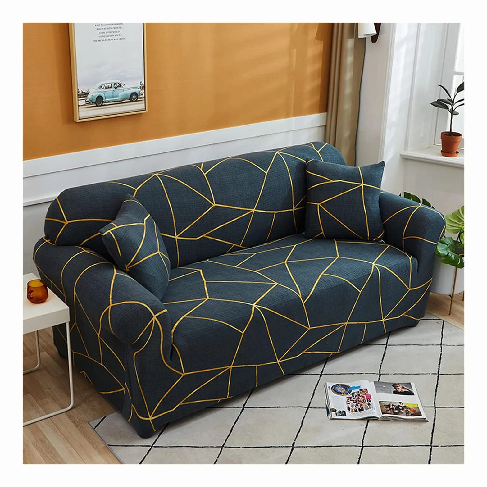 Daesar Housses de Canape Extensibles, Housse Protection Canapé 2 Places Motif Géométrique Irrégulier Housse Canape Universelle Gris Foncé (Polyester, 2 Places)