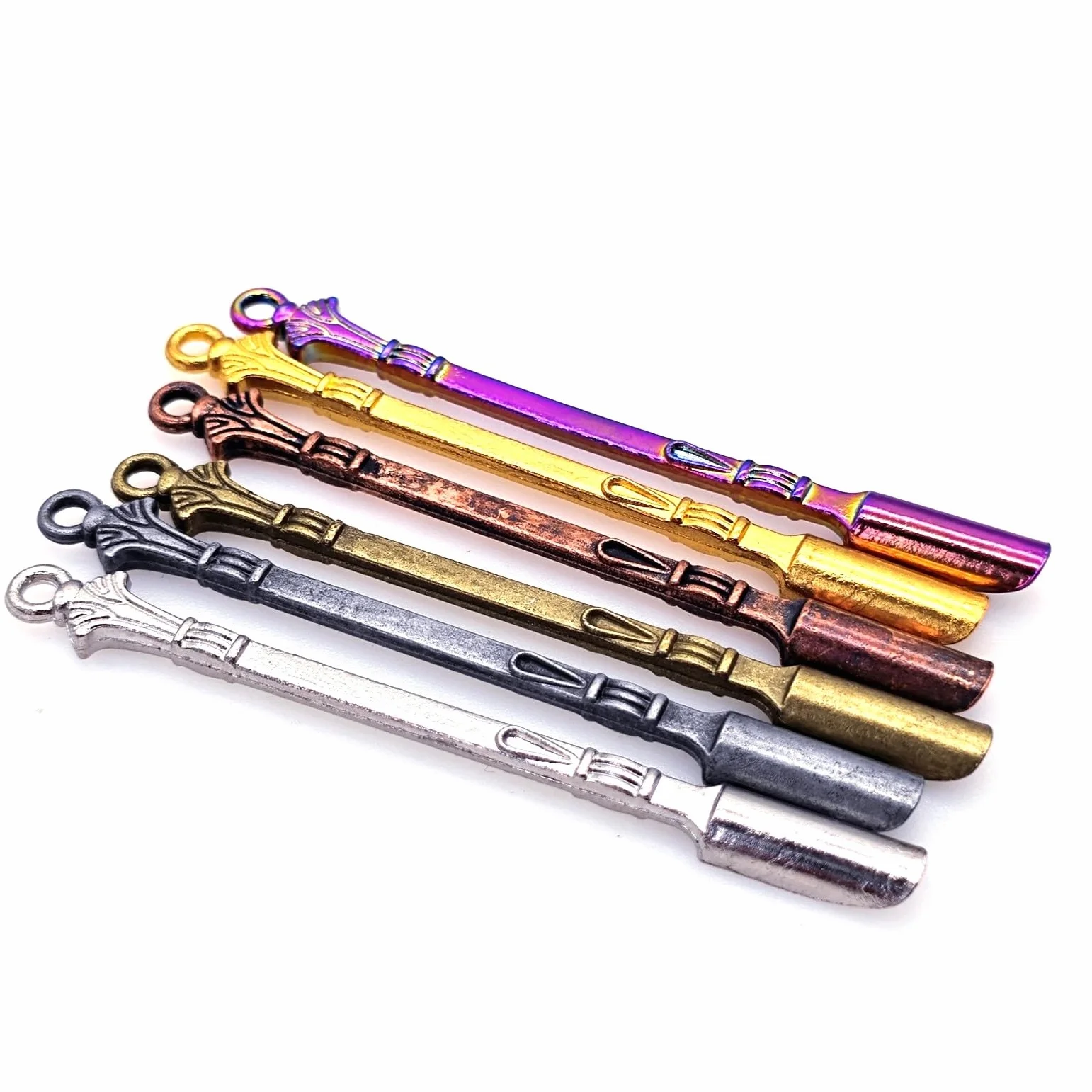 Lot de 6 mini cuillères à priser en métal pour poudre, épices, herbes et pendentif porte-clés DIY