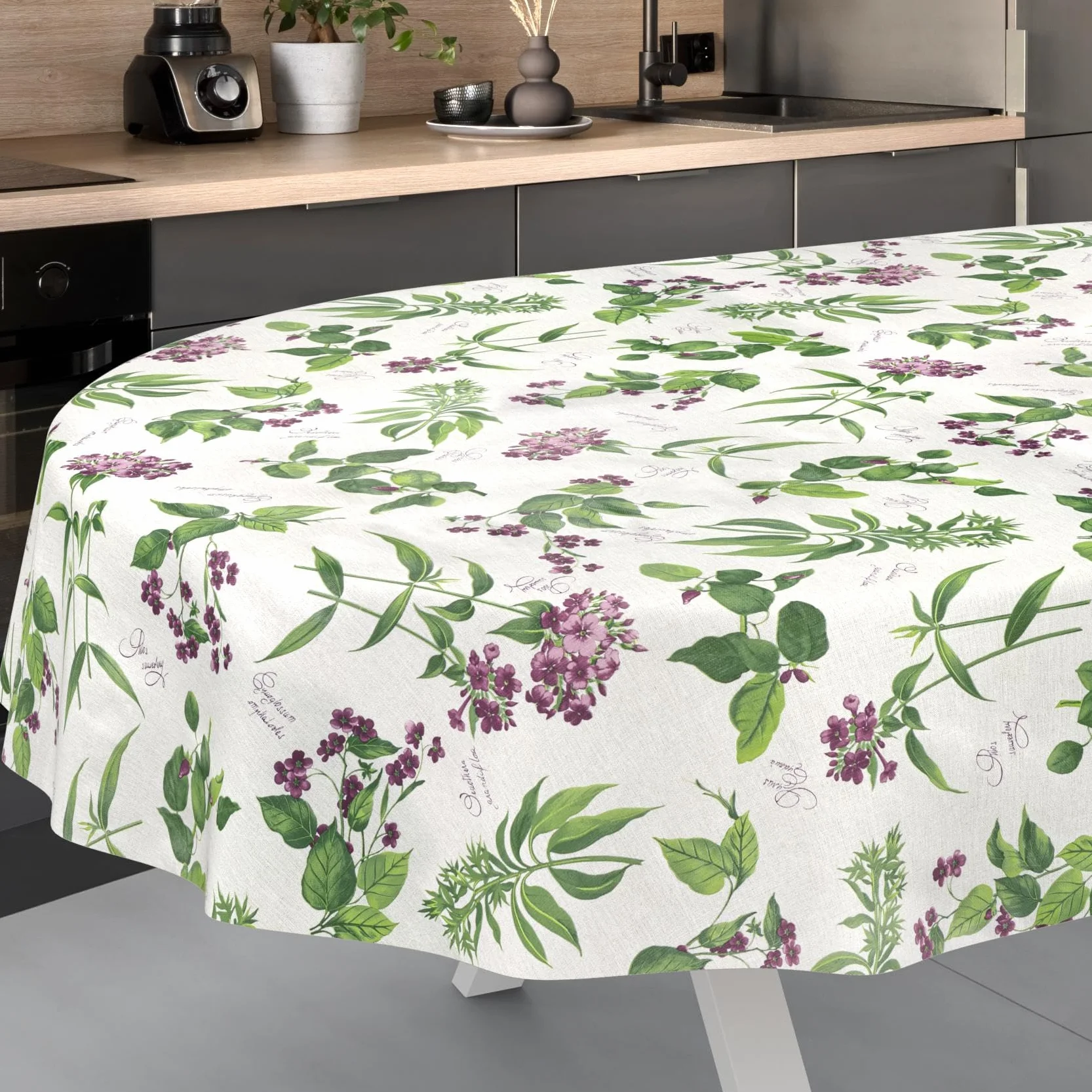 Nappe en Toile cirée Lavable Imperméable Effet Lotus Ovale 180 x 140 cm pour Table de Jardin