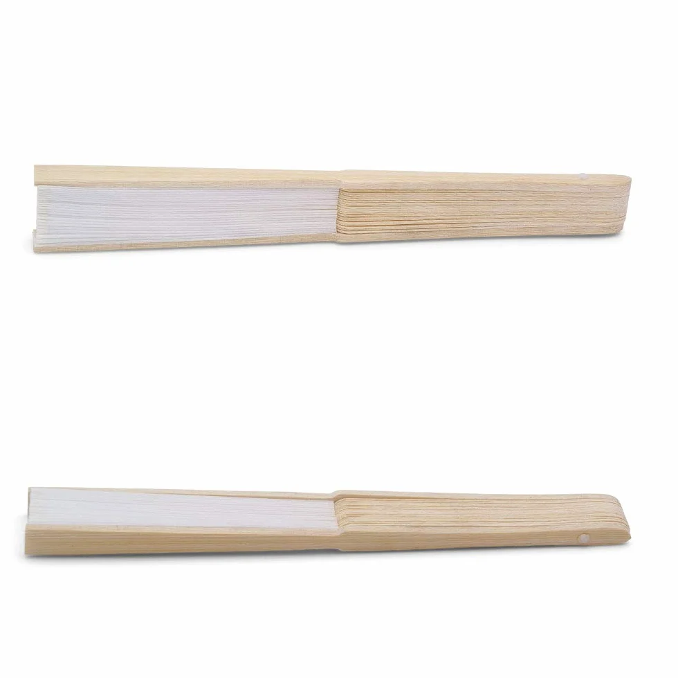 OLILLY - 50 Eventails de Qualité en Tissu Blanc et Bambou (Blanc, 50 Eventails) Pour Mariage et fiançailles
