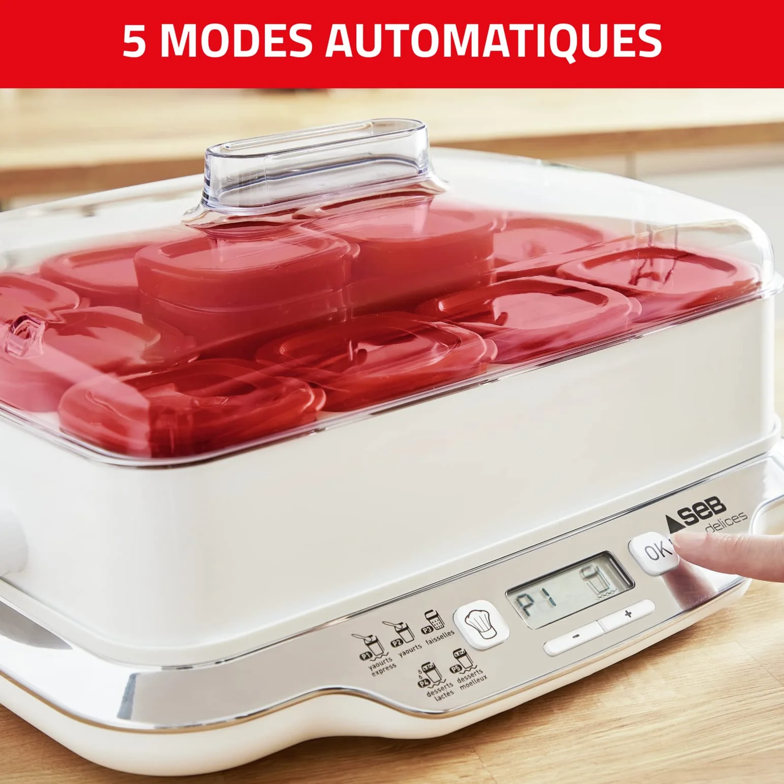 Seb Multi Délices, Express Yaourtière 12 pots verre 140 ml, Sans BPA, 5 programmes automatiques, Programme Express, Fabriqué en France YG661500