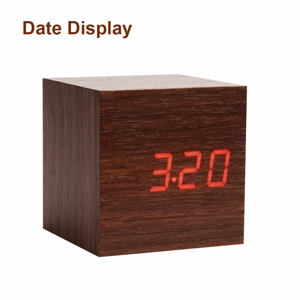 Onerbuy Horloge de voyage portable en bois avec écran LCD et alarme tactile (marron)