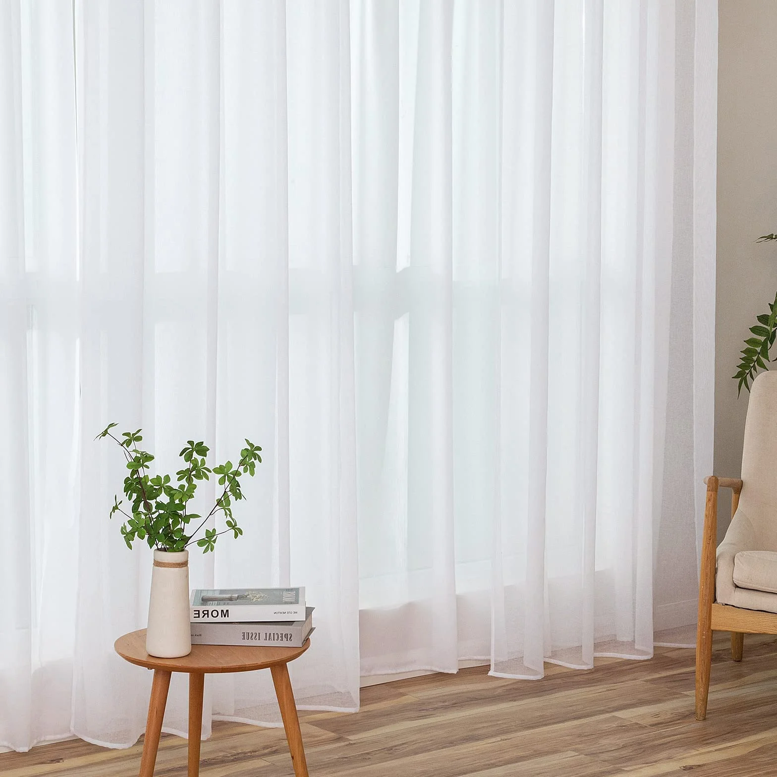 MIULEE Rideaux Voilage Blanc 140x225cm Rideau de Fenêtre à œillets 2 Panneaux