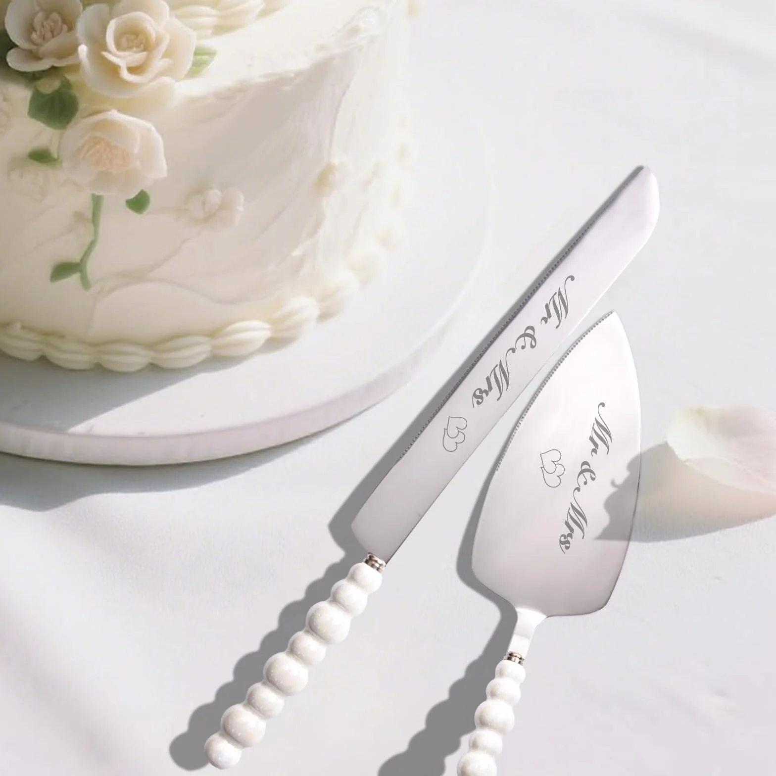 Couteau à Gâteau de Mariage Personnalisé en Acier Inoxydable avec Gravure, Ensemble Couteau et Serveur