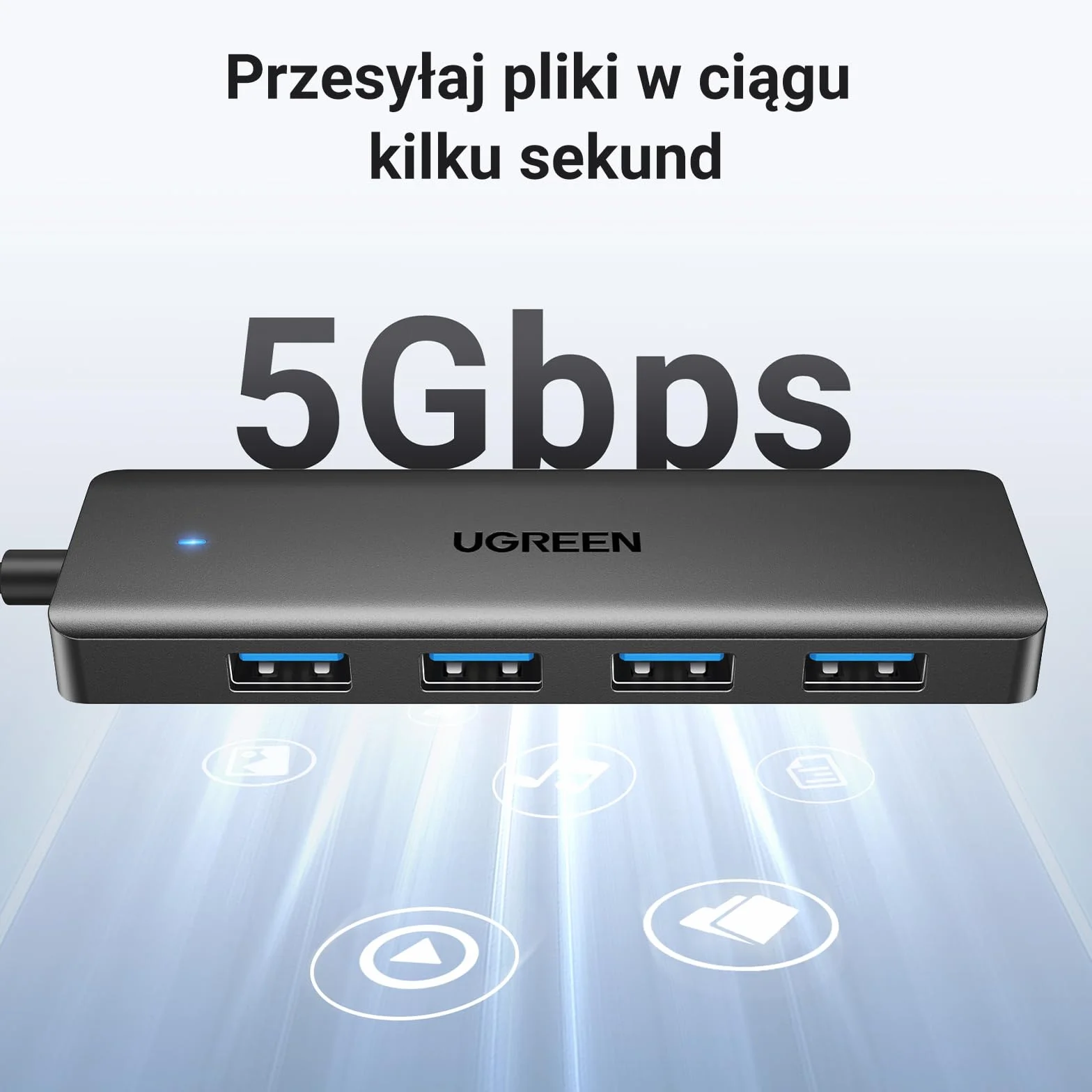 UGREEN Hub 3.0 Rozgałęźnik 5 Gbps Dystrybutor Do MacBooka, Maca Mini, iMaca, Surface Pro, XPS, Thinkpada, Dysków Flash, Mobilnego Dysku Twardego, Komputera Stacjonarnego i Innych (15cm)