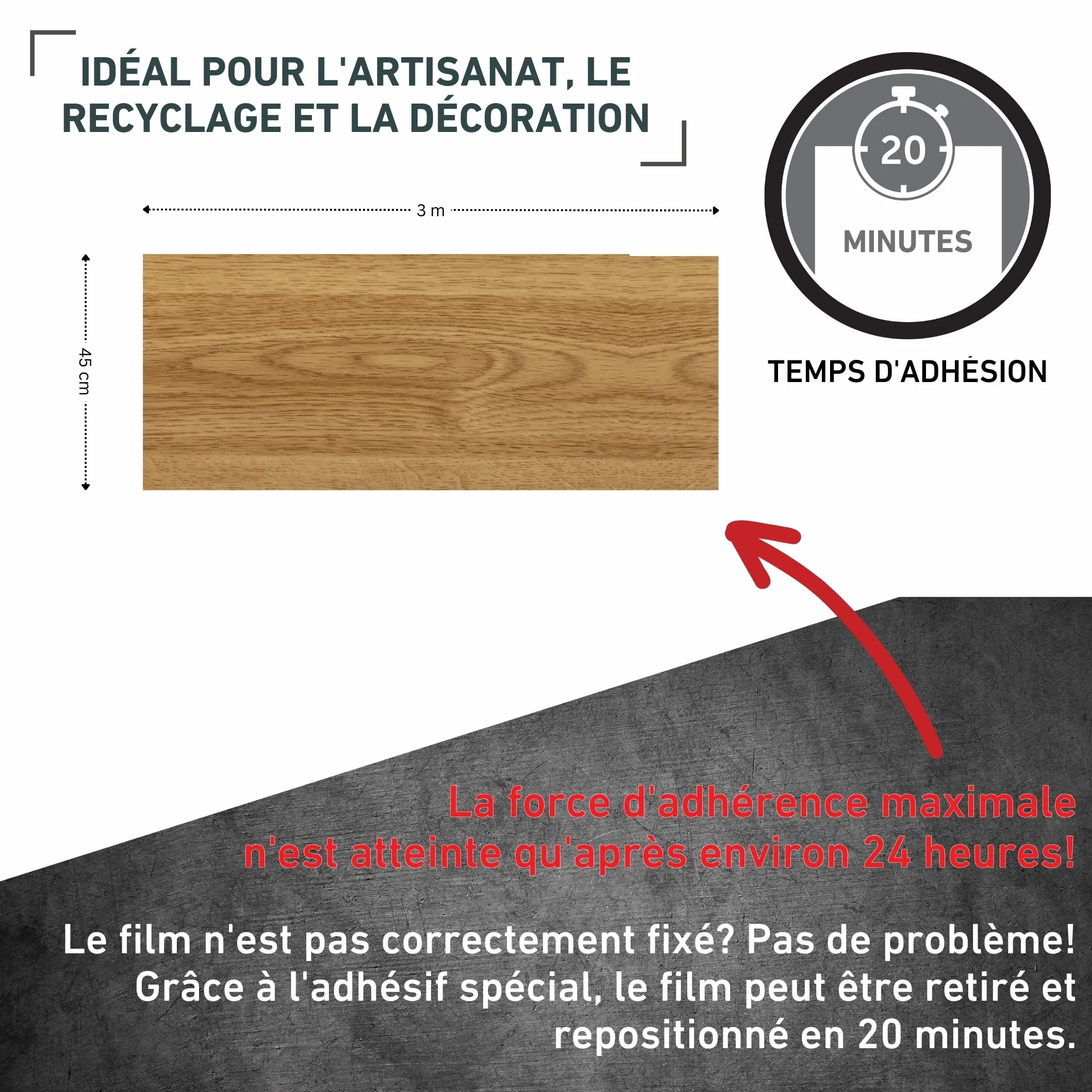 Venilia Papier adhésif Chêne clair Aspect bois Marron 45 cm x 3 m Épaisseur 95μ Film autocollant PVC sans phtalates Fabriqué en UE