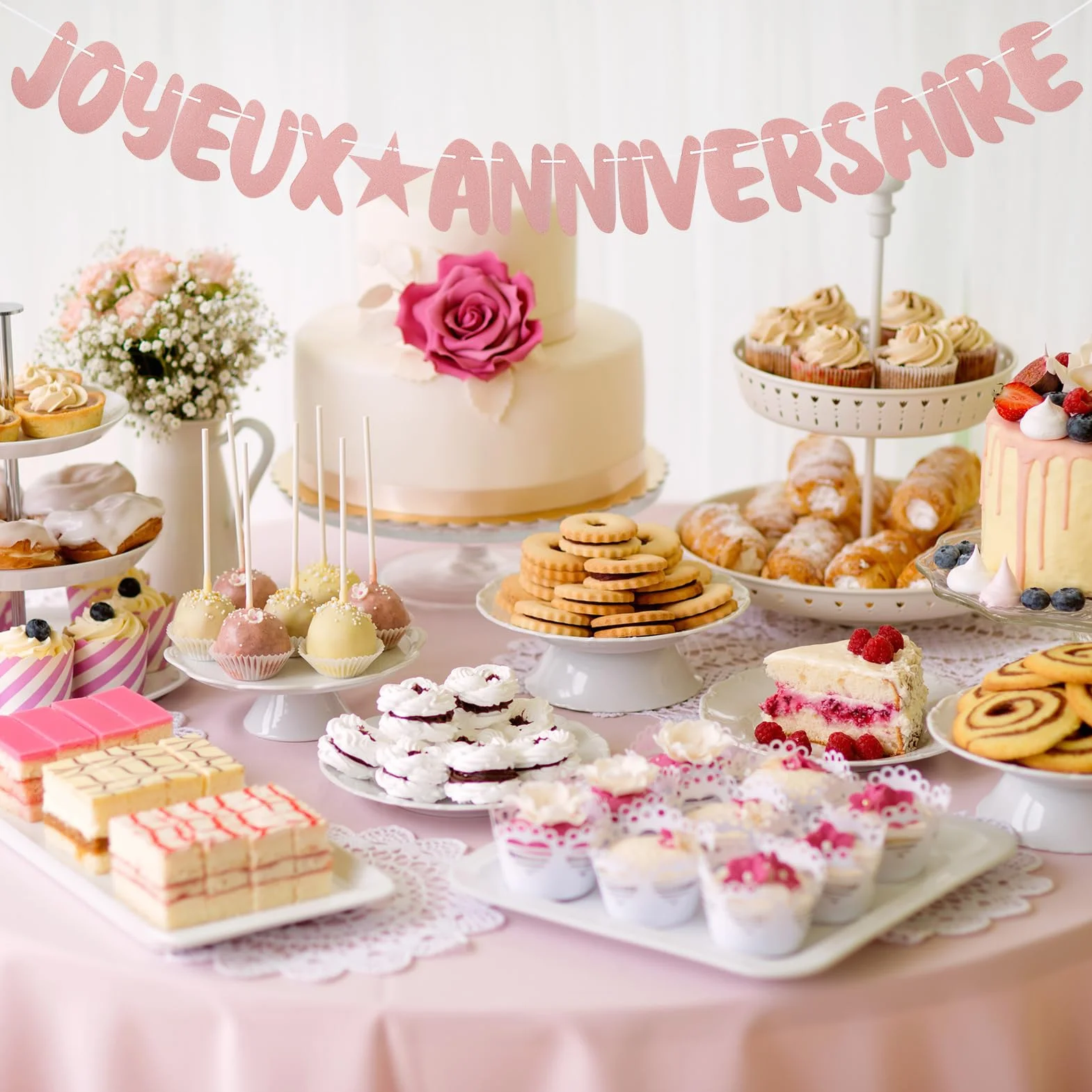 Joyeux Anniversaire Rose Gold Glitter Bannière Banderole Pailleté Garland Bunting Fête Anniversaire Party Décorations