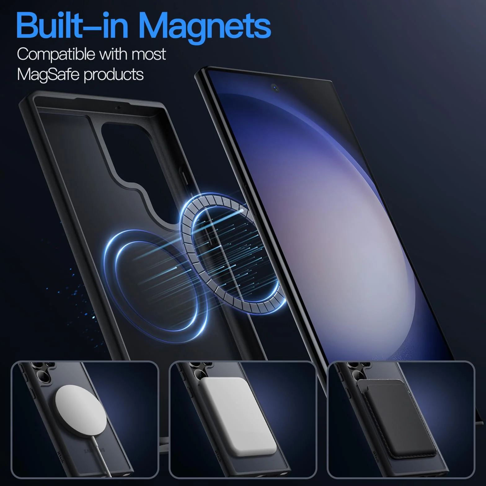 JETech Etui Magnetyczne dla Samsung Galaxy S23 Ultra 5G 6,8 Cala, Kompatybilne z MagSafe, Półprzezroczysty Matowe Tyłu Odporny na Wstrząsy Osłona Telefonu (Czarny)
