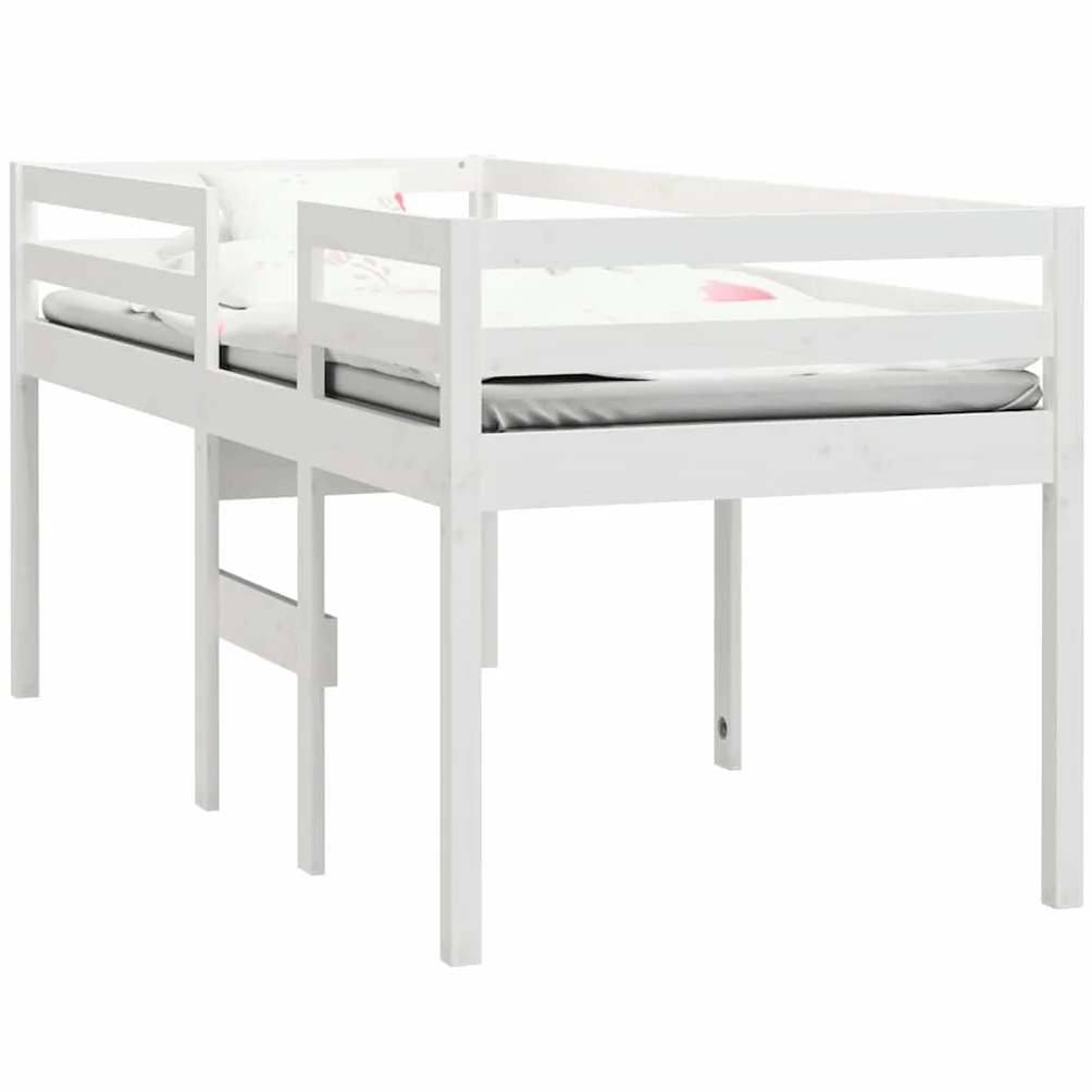 vidaXL Lit Haut Cadre de Lit Simple Sommier à Lattes Lit pour Enfants Meuble de Chambre à Coucher Blanc 90x200 cm Bois de Pin Massif