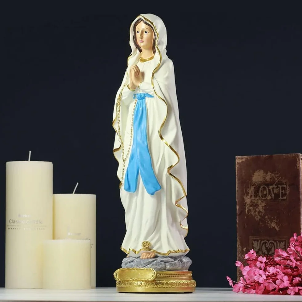 Statue Vierge Marie de Lourdes 30 cm Résine - Statuette Religieuse pour Prière, Autel, Communion