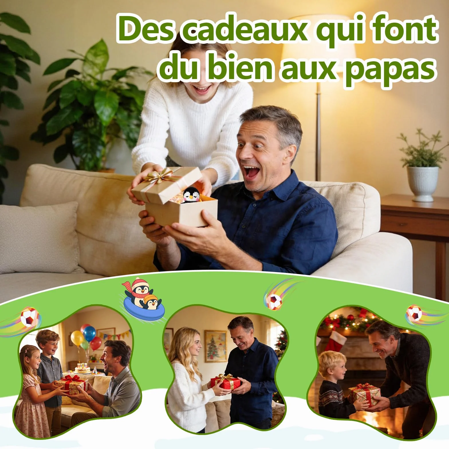 Figurine Manchot au Football Tricotée à la Main Cadeau Papa Fête des Pères