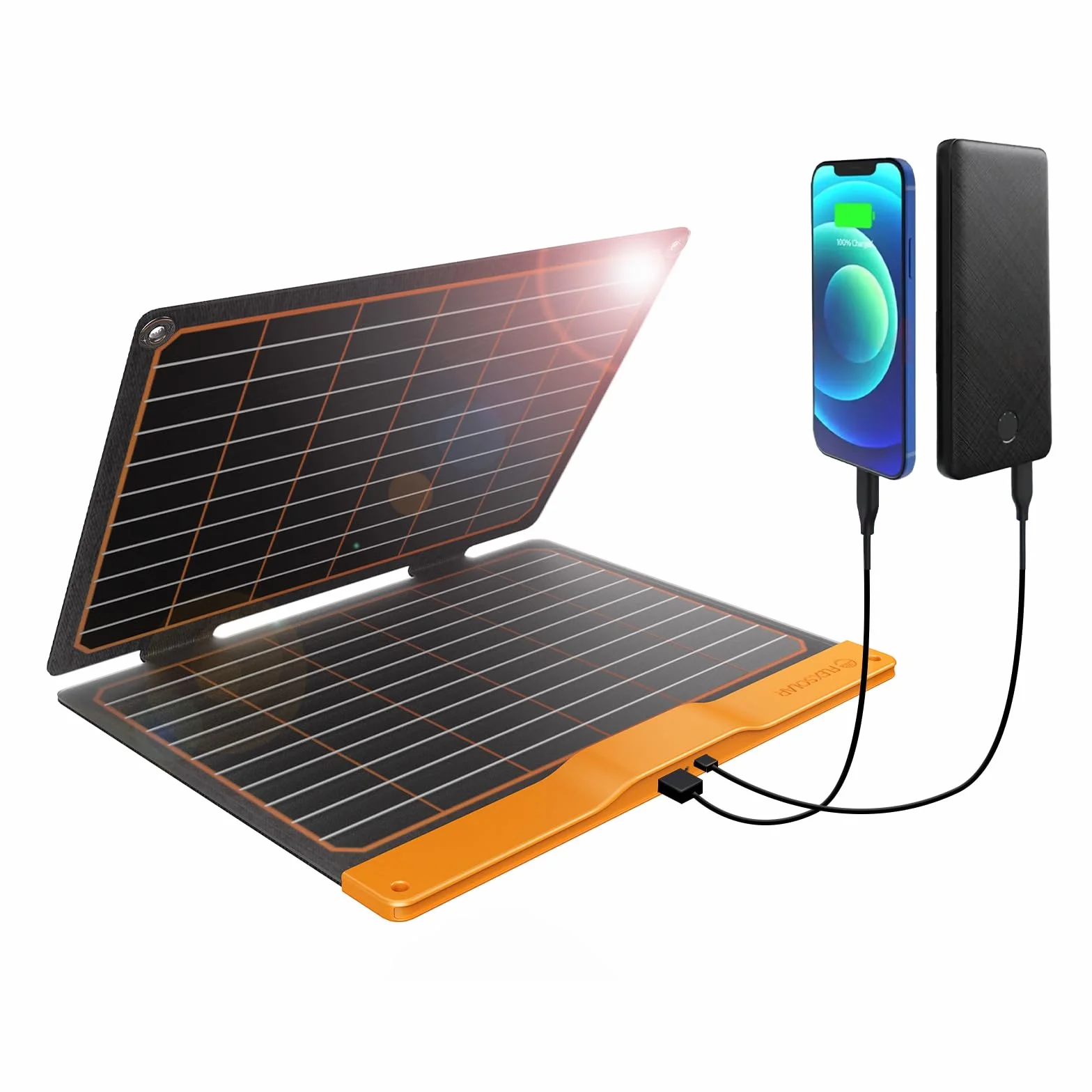 Ładowarka solarna 20 W, FlexSolar panel słoneczny, składany, 2 porty (USB-A, USB-C), przenośny, lekki panel awaryjny ETFE, wodoszczelność IP67, wędrówki, kemping, do telefonów komórkowych