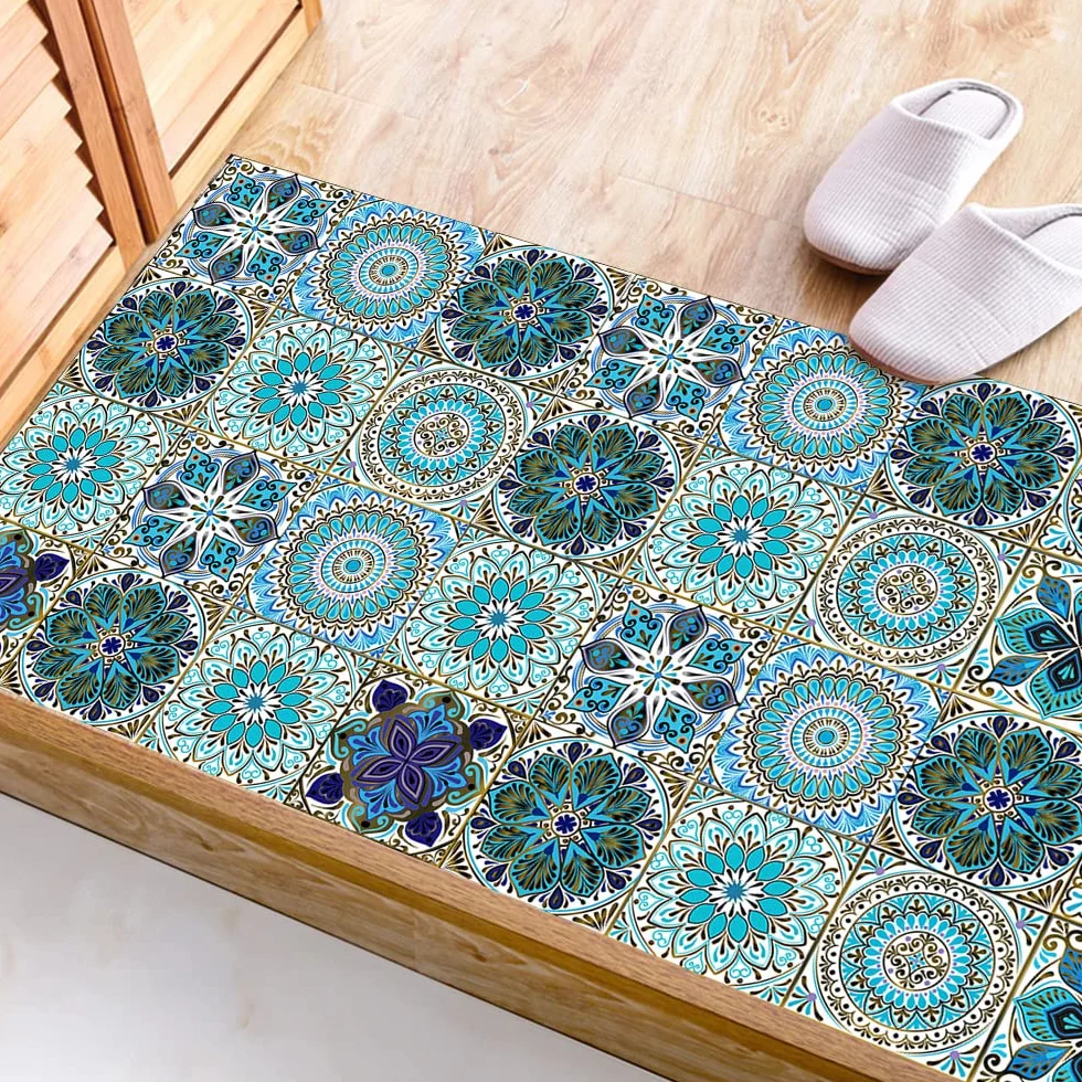 Autocollants Carrelage Salle de Bain Cuisine 15x15 cm PVC imperméable Mosaïque Azulejos Bleu