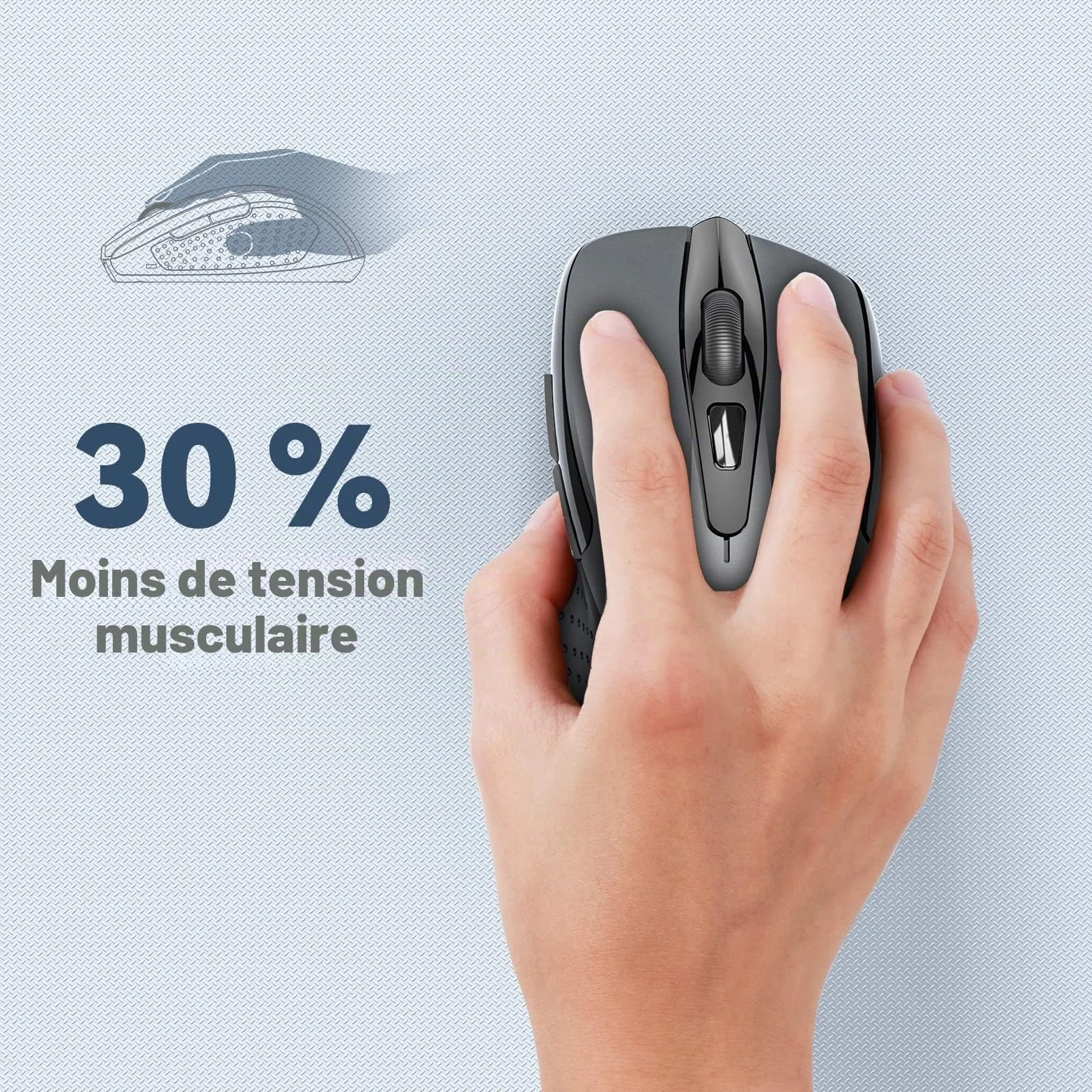 TECKNET Souris sans Fil 2.4G Optique 2600 DPI Ergonomique avec Récepteur USB Gris