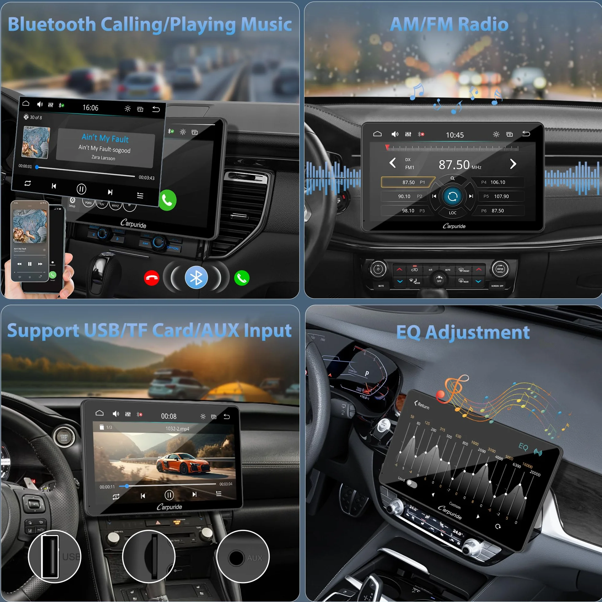 Carpuride YT101S radio samochodowe z podwójnym DIN, bezprzewodowe CarPlay i Android Auto z kamerą cofania, ekran dotykowy HD 10,1", nawigacja GPS, Mirror Link, muzyka Bluetooth, USB, FM, SWC