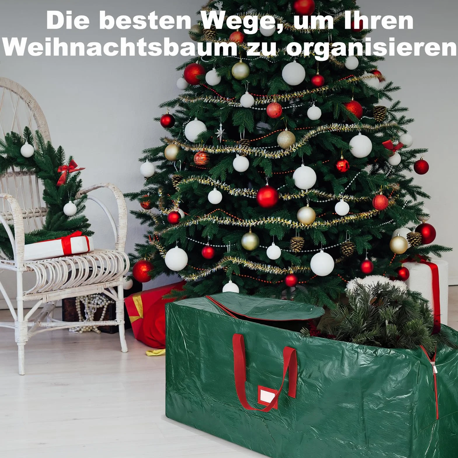 Sac de rangement pour sapin de Noël 220 cm, Oxford 600D imperméable, poignées renforcées fermeture éclair