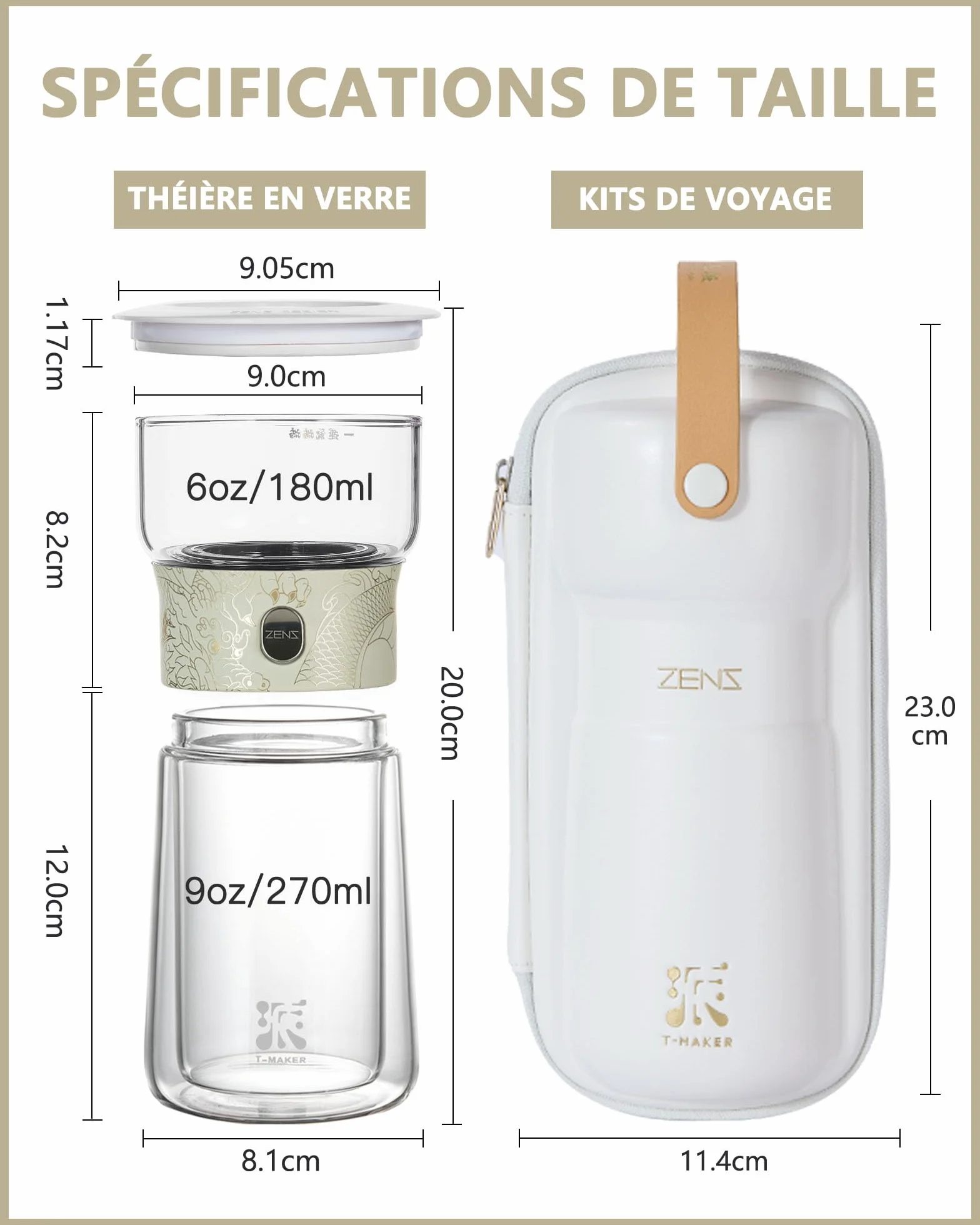 ZENS theiere avec infuseur, magique à une seule touche théière en verre pour Thé en Feuilles vrac sans dégâts, Cool Machine à Thé avec Tasse isotherme et sac de portable, à offrir en cadeau