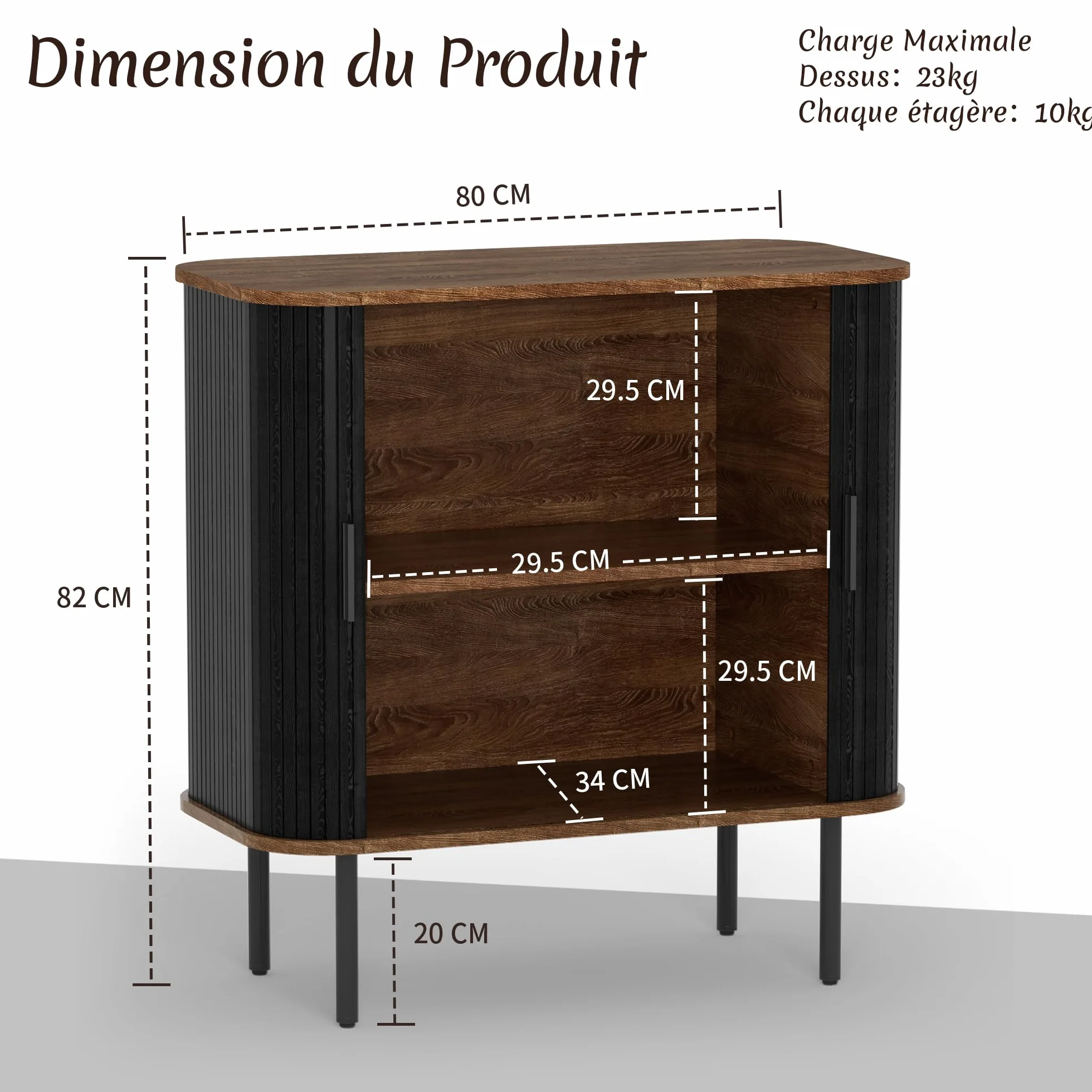 BonVache Meuble de Cuisine, Buffet à 2 Portes coulissantes, Armoire de Rangement avec étagères réglables, Buffet en Bois pour Cuisine, Salle à Manger, Salon, Noir