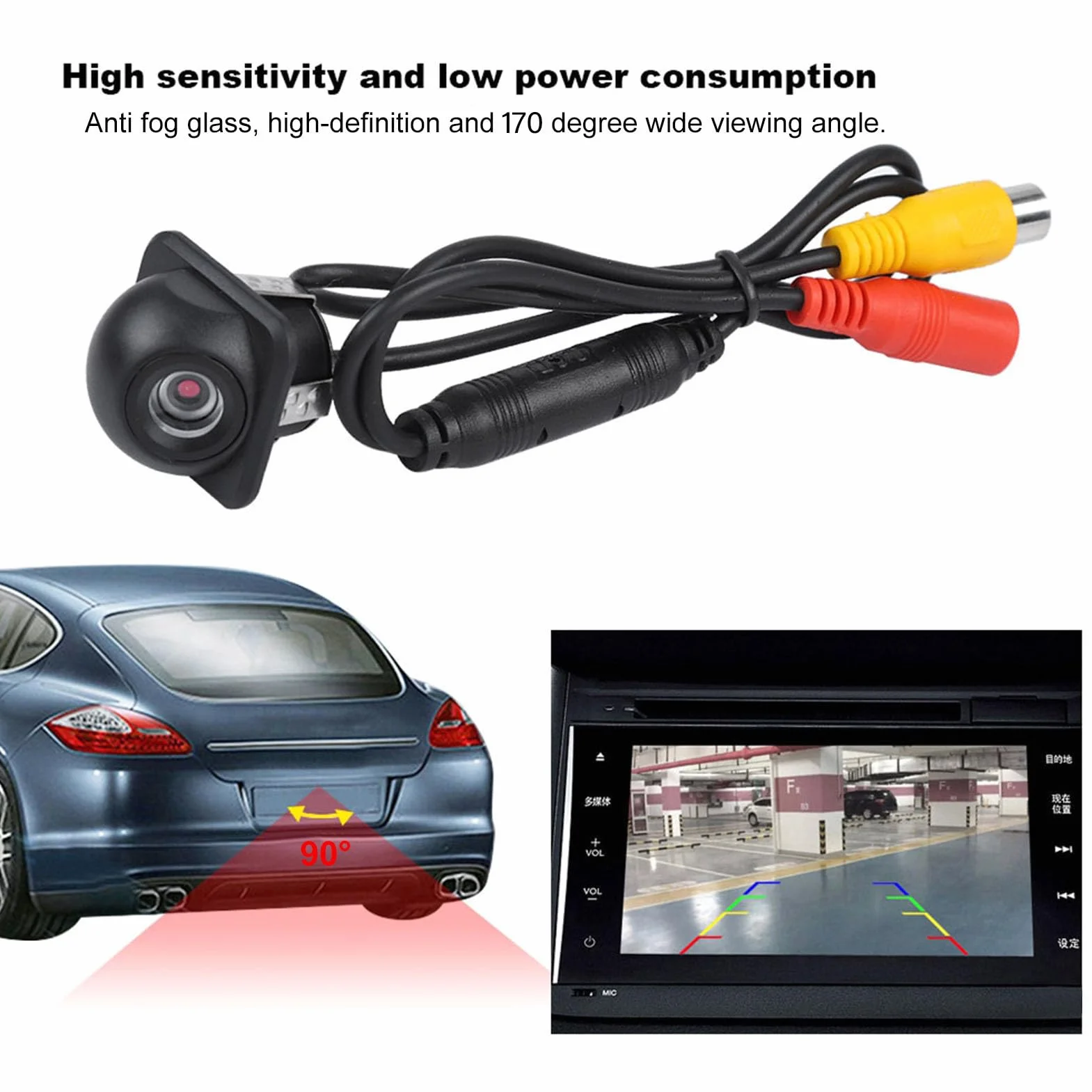 BuyWeek Kamera cofania do samochodu, kamera zapasowa, 12 V, 170°, HD, wodoszczelna kamera noktowizyjna do kamperów i ciężarówek