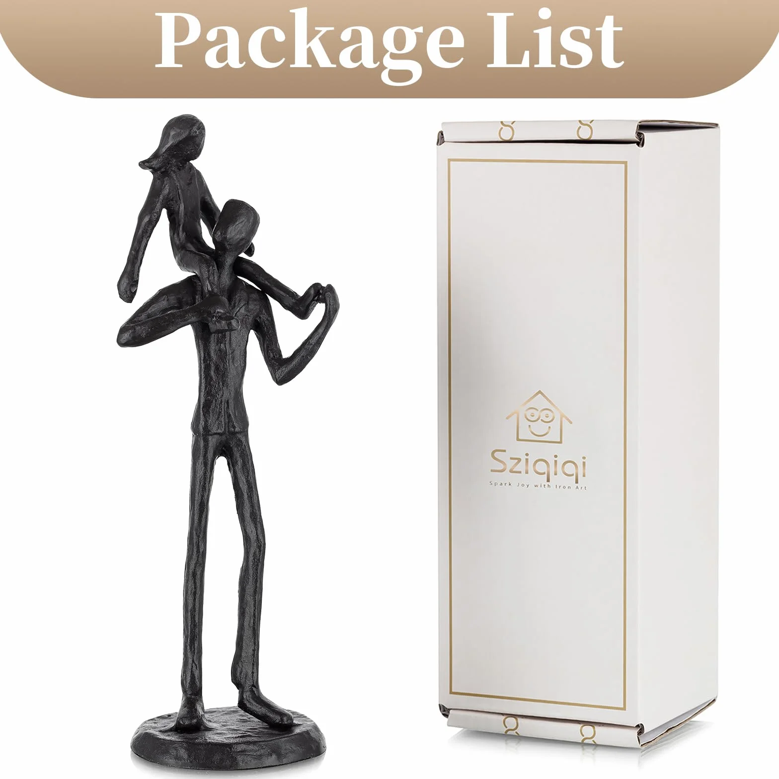 Sziqiqi Figurine en Fer Père-Fille Sculpture Cadeau Fête des Pères Mariage Noël