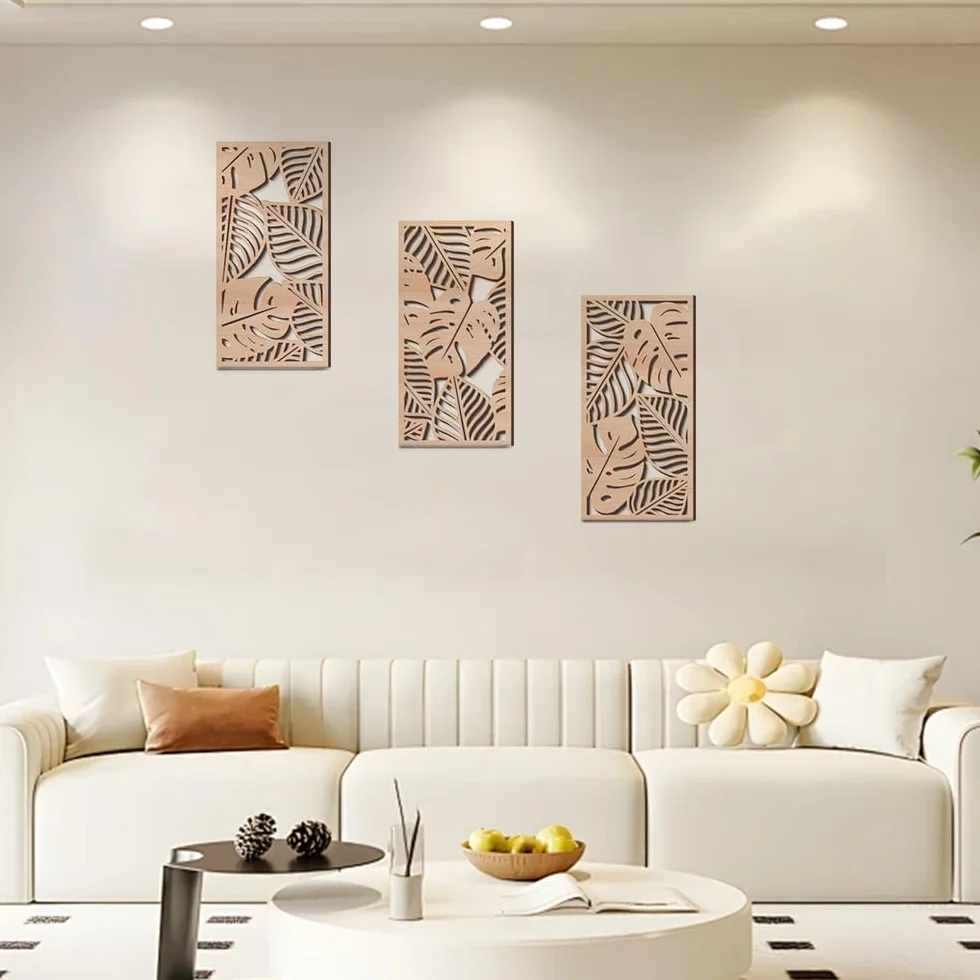 Rongxze Décoration murale bohème 3 motifs feuilles 40 x 20 cm Style naturel