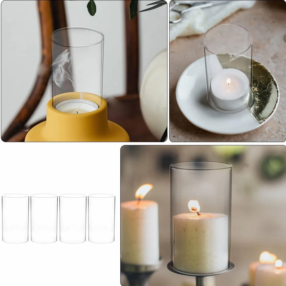 BESPORTBLE Lot de 4 cylindres en Verre photophores - Verre de Rechange - Cylindre Transparent - sans Sol - pour la Maison, Le Salon, Les Mariages, Les fêtes, la décoration de Table - 15 x 7 cm