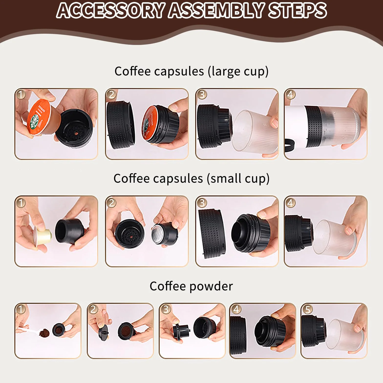 PZCC Machine à Café Portable de Voyage, Chauffage Rapide 3 En 1 Cafetiere Portable 12V, Chauffage Rapide, Compatible avec Grandes et Petites Capsules et Café Moulu, Pour Voyage (Noir)