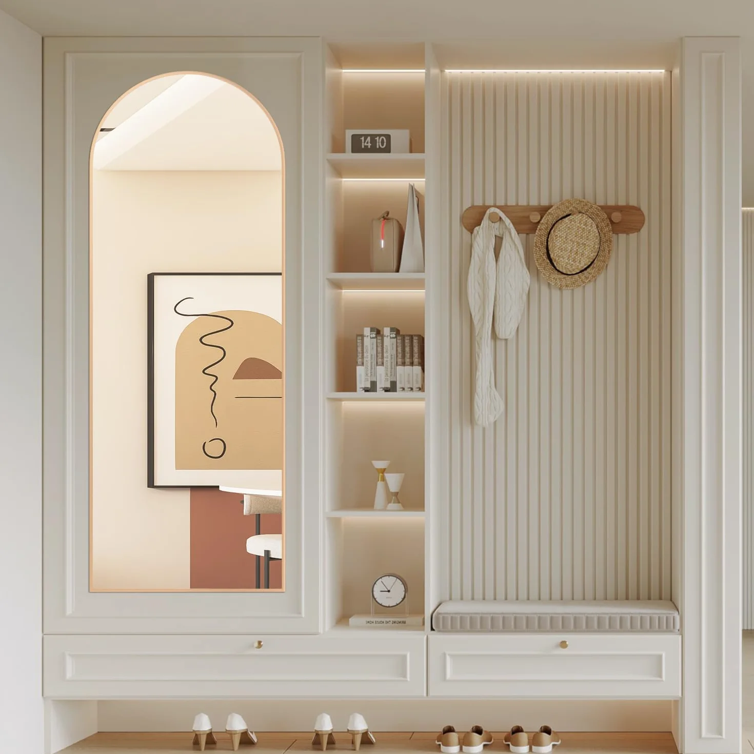 Grand Miroir Pleine Longueur Arqué 162 x 53 cm Doré Mural avec Support Suspendre ou Appuyer