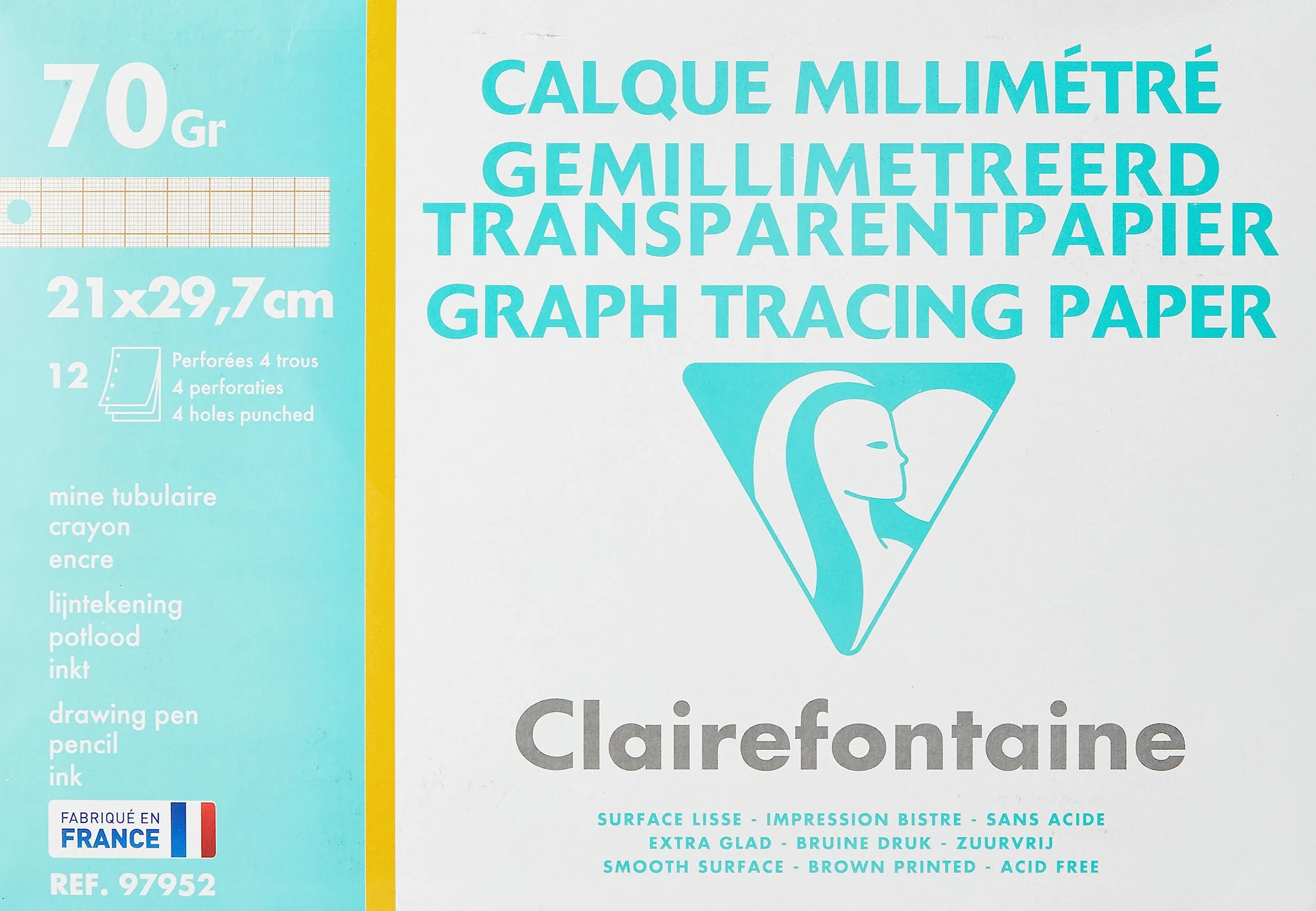 Clairefontaine Pochette Dessin Scolaire Papier Calque Millimétré A4 21x29,7 cm 70/75g