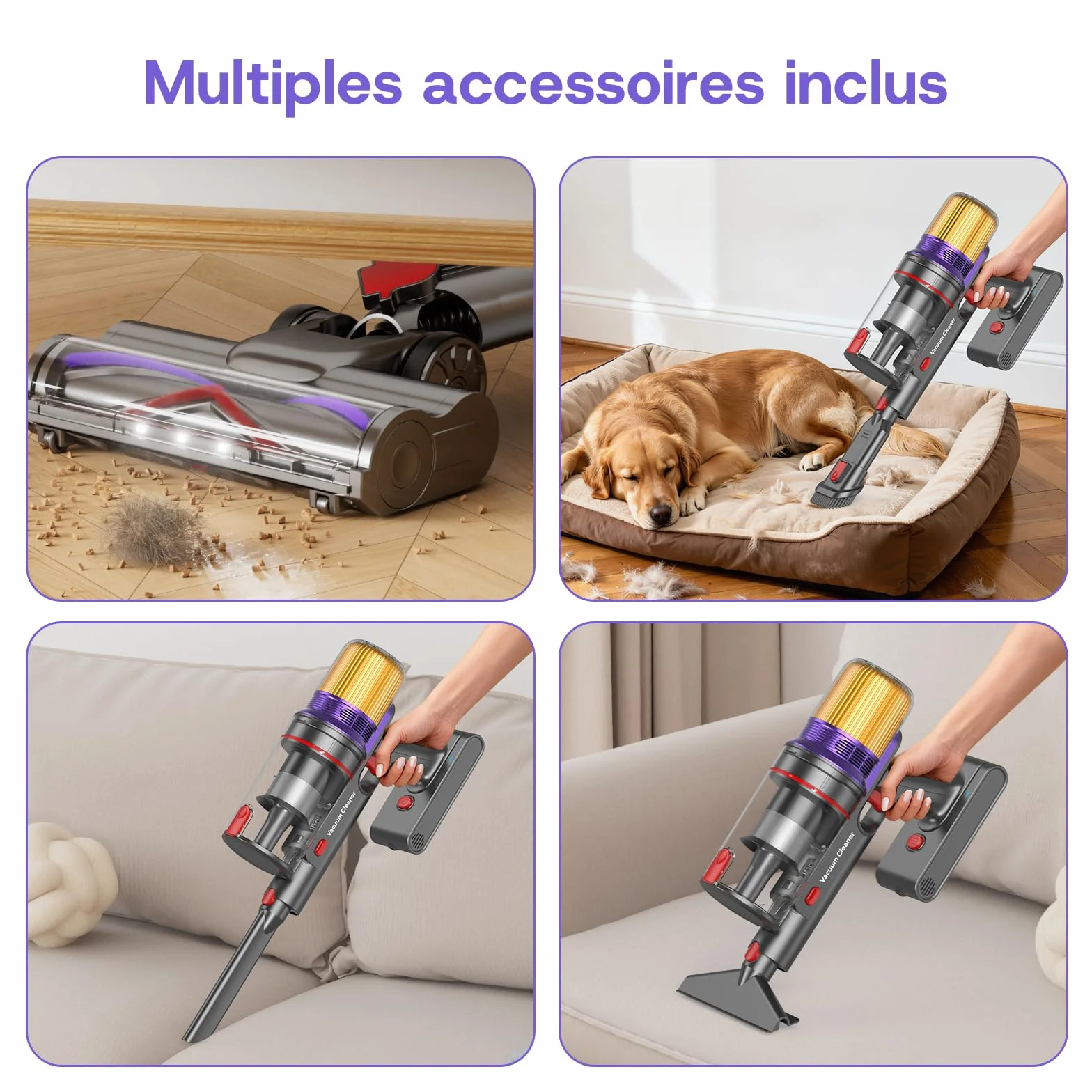 V16 Aspirateur Balai sans Fil 55Kpa/600W/80Mins, Aspirateur sans Fil Puissant, Écrans Tactiles LED, Mode Automatique, Brosse Anti-Emmêlement pour Tapis, Sols Durs et Poils d'animaux