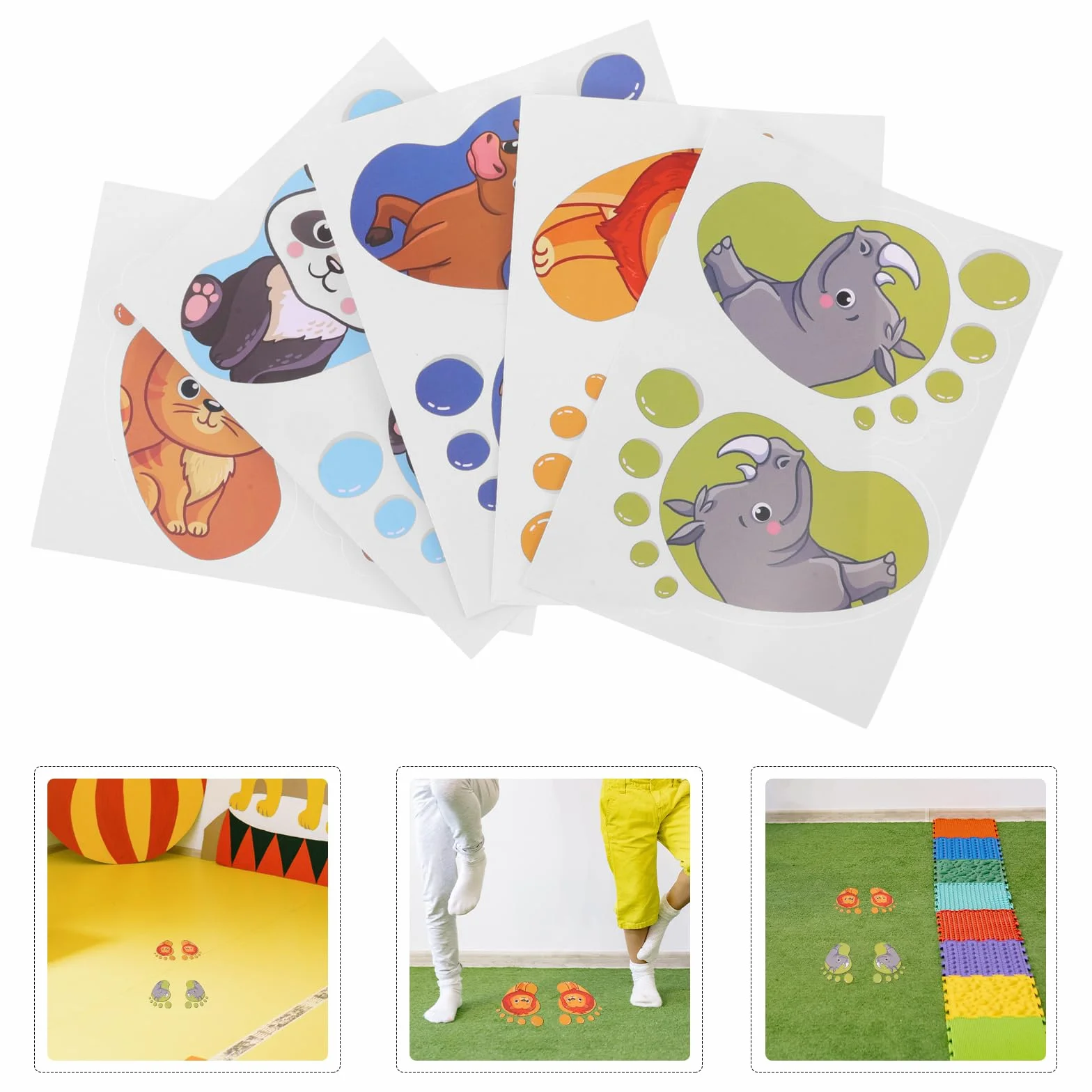 PRETYZOOM Lot De 6 Autocollants De Sol Imperméables Empreintes Pied Enfant Motifs Animaux Jungle 5.31x3.94 Pouces