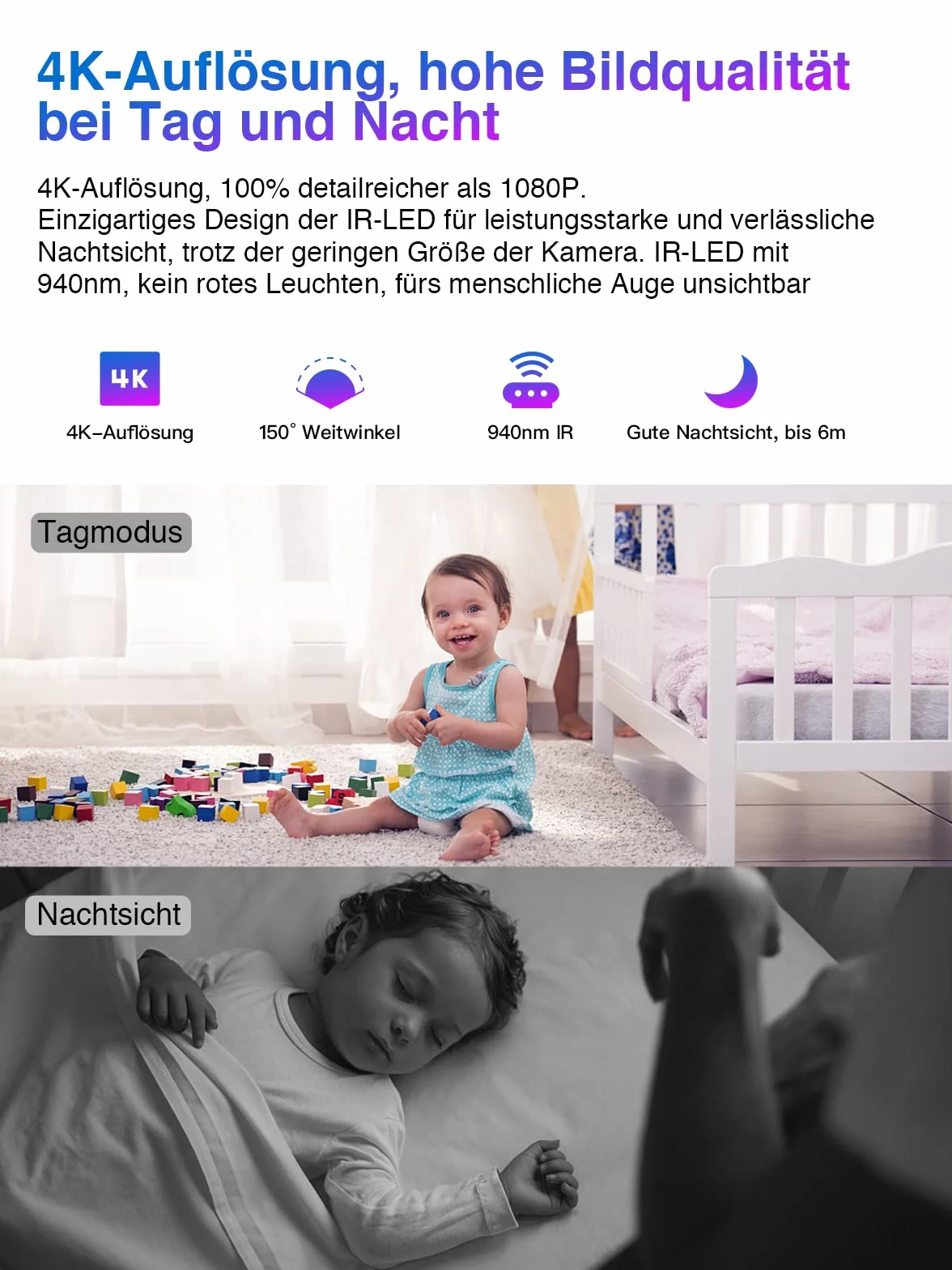 HiKam Mini kamera WLAN 4K HD, akumulator 2600 mAh, mała kamera do monitoringu, transmisja na żywo, aplikacja na telefon komórkowy, aplikacja do wnętrz, IP WiFi, kamera dla psów, kompaktowa