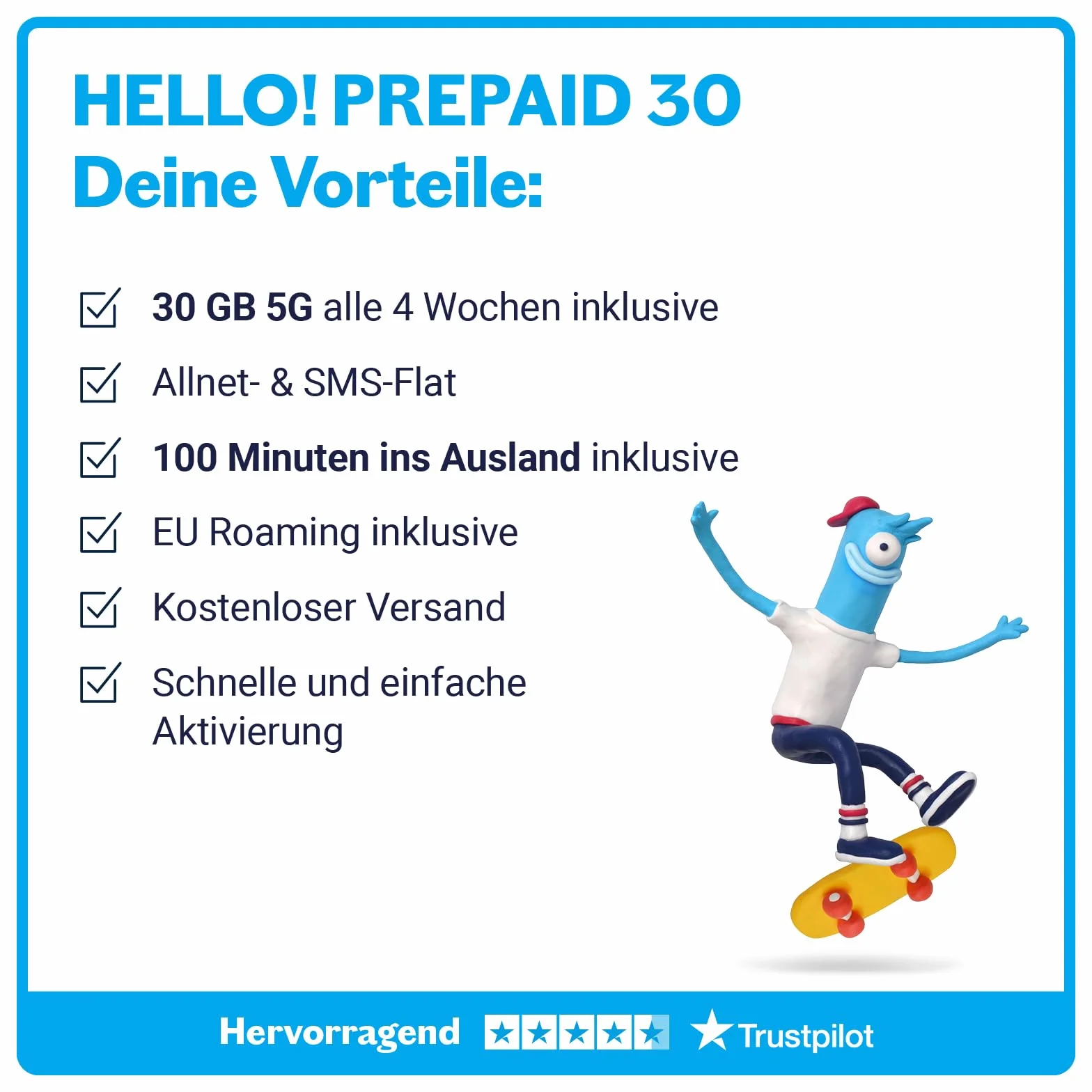 Lebara Prepaid karta SIM z Hello! 13 przedpłaconych taryf bez umowy | Allnet Flat Telefonia i SMS, 13 GB danych z 5G i 100 wolnych minut za granicą