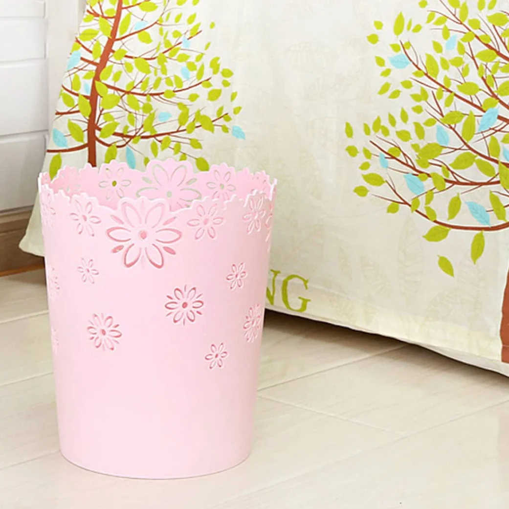 Bac à déchets en plastique 7,5 pouces pour enfants, panier papier déchet rond dentelle fleurs chambre