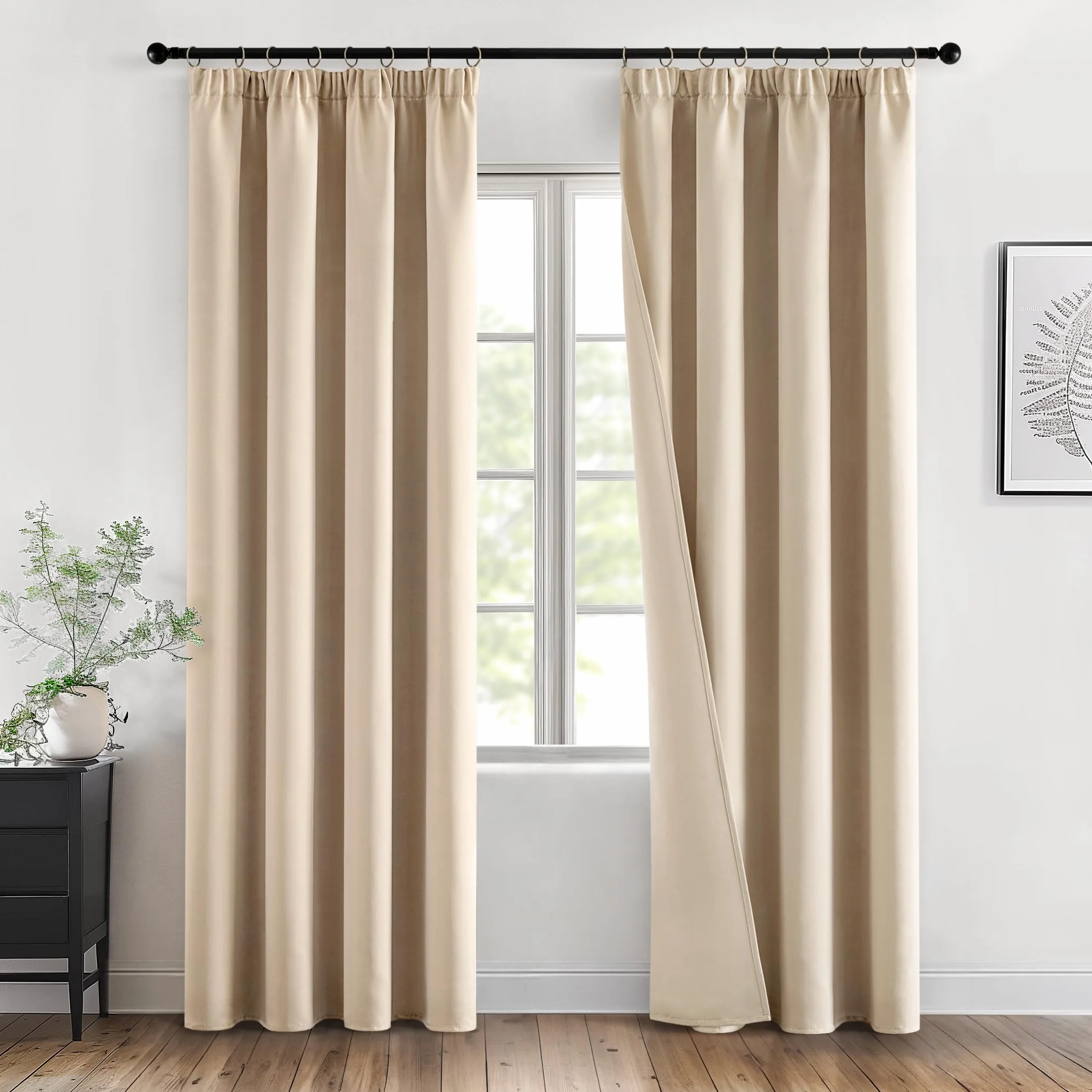 MIULEE Rideau Occultant Thermique Isolants Anti Froid Chaleur Galon Fronceur, Tenture Opaque Beige 140x245, Rideaux Isolant Phonique Chambre Salon 2 Pièces