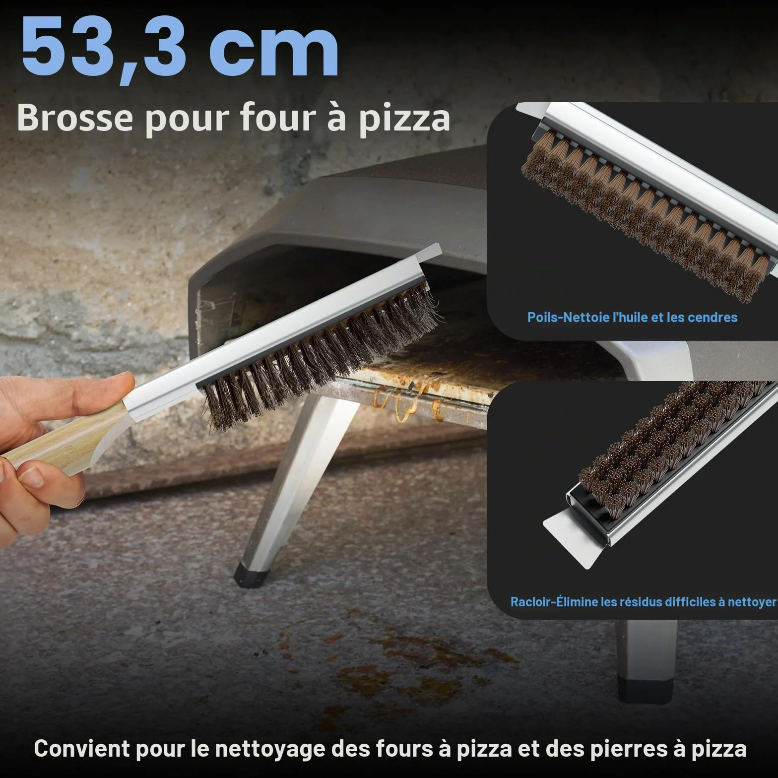 iklestar 4PCS Accessoires pour four à pizza, Pelle a pizza perforée de 30 cm, Peau à pizza en aluminium de 83cm avec un long manche, Outil de nettoyage de la pierre du four