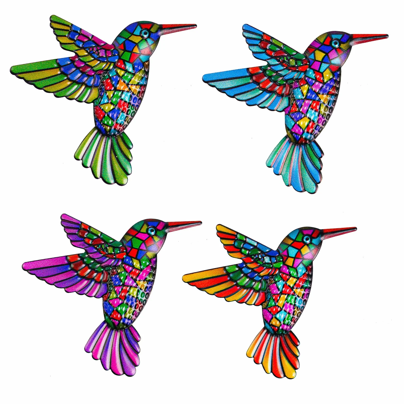 OFFCUP Métal Colibri Décoration Murale, 4PCS Sculpture en Fer, Mur Art Colibris Suspendues pour Jardin Maison