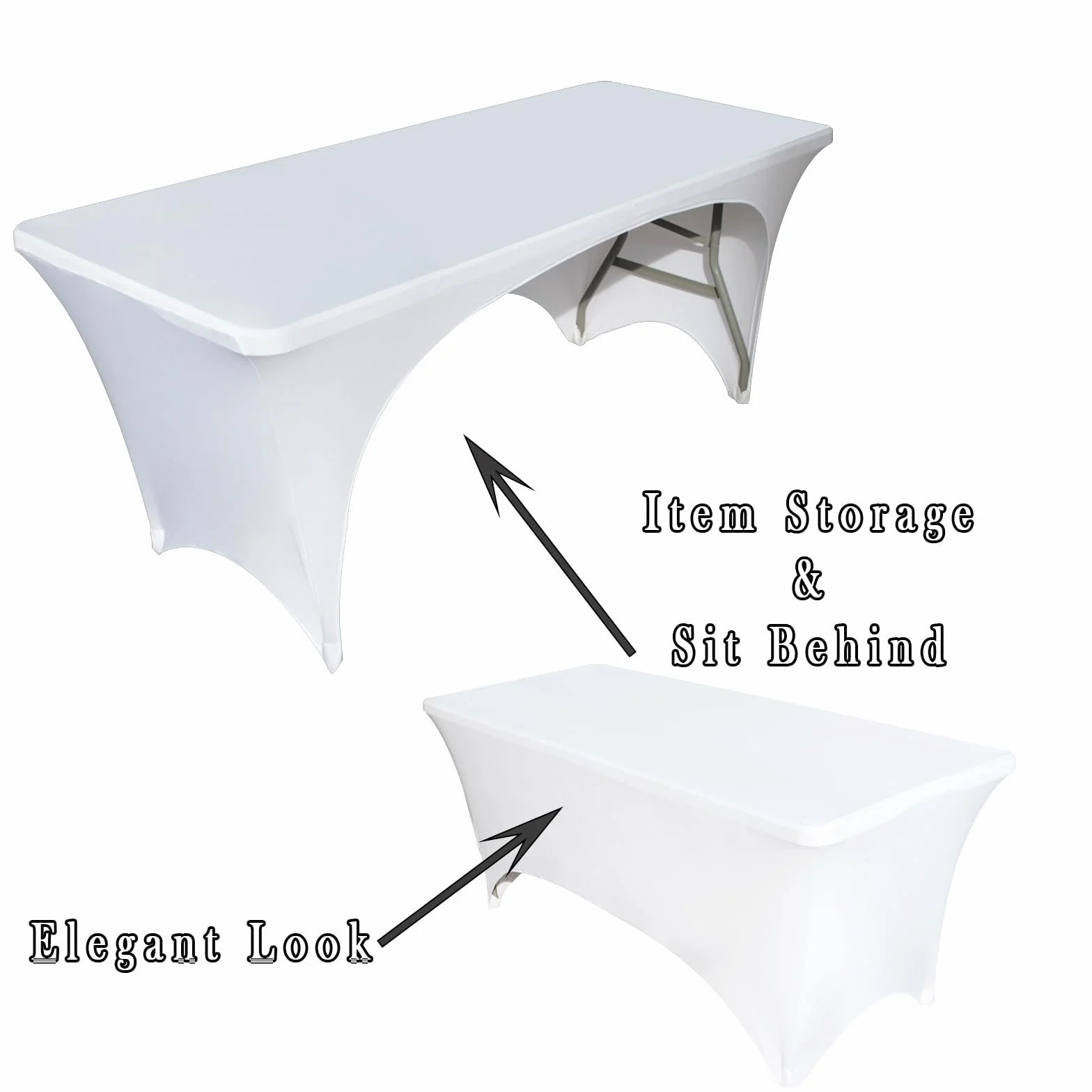 Lot de 2 nappes élastiquées lavables et extensibles pour banquets, mariages et fêtes 183 x 76 x 76 cm - Blanc