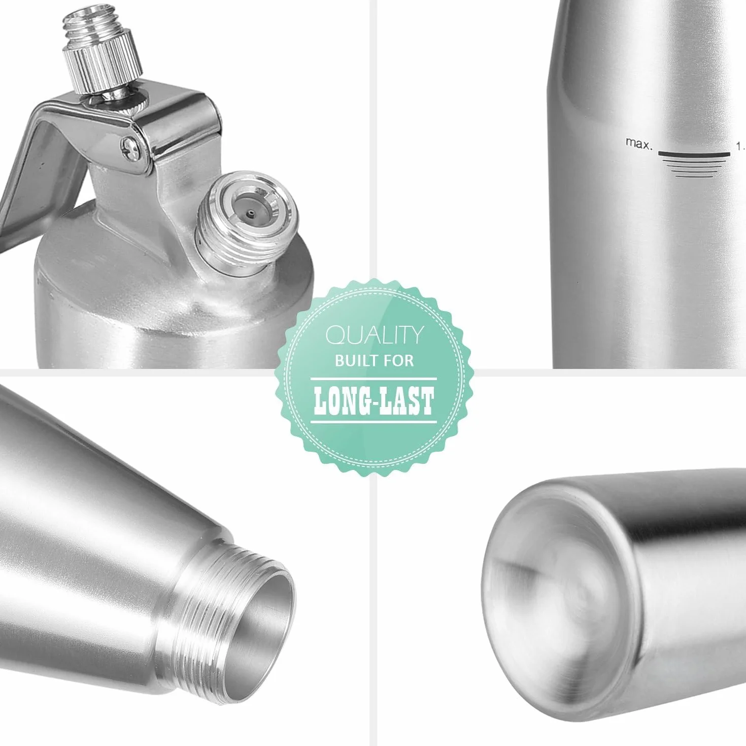 Siphon Chantilly Professionnel 500ml Inox Aluminium avec 3 Douilles pour Mousses et Crèmes