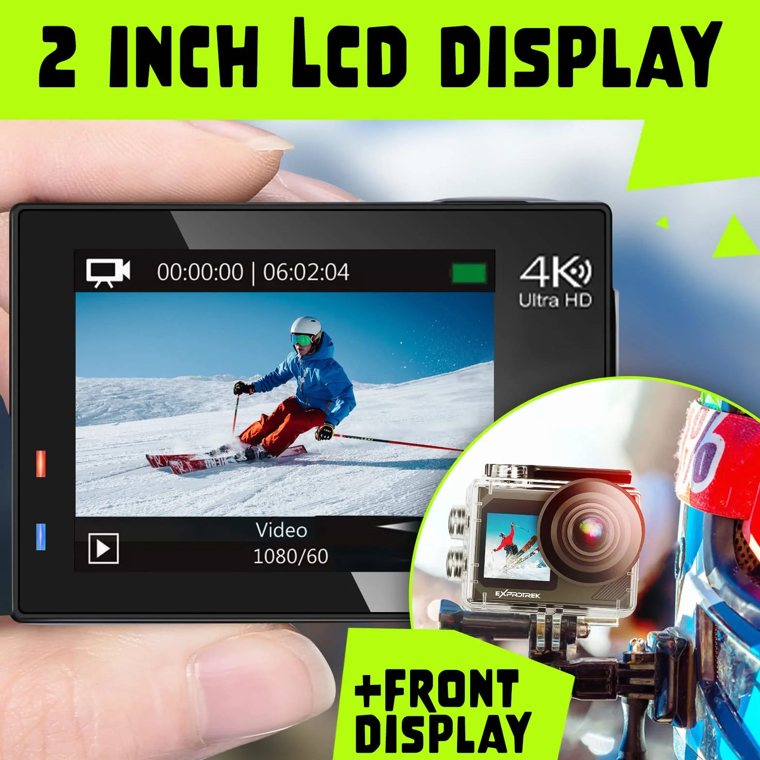 E-A-F Kamera sportowa, 4K 30 kl./s, Ultra HD, wodoszczelna kamera podwodna 40 m, WiFi, ultraszerokokątny kąt 170°, pilot zdalnego sterowania, 2 akumulatory i zestaw akcesoriów do kasku