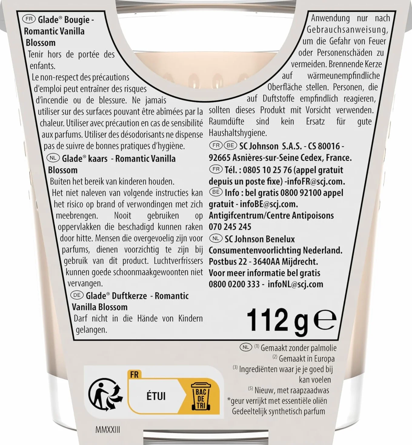 Glade Bougie Vegan Parfum Infusé Huiles Essentielles Romantic Vanilla Blossom 1 Bougie