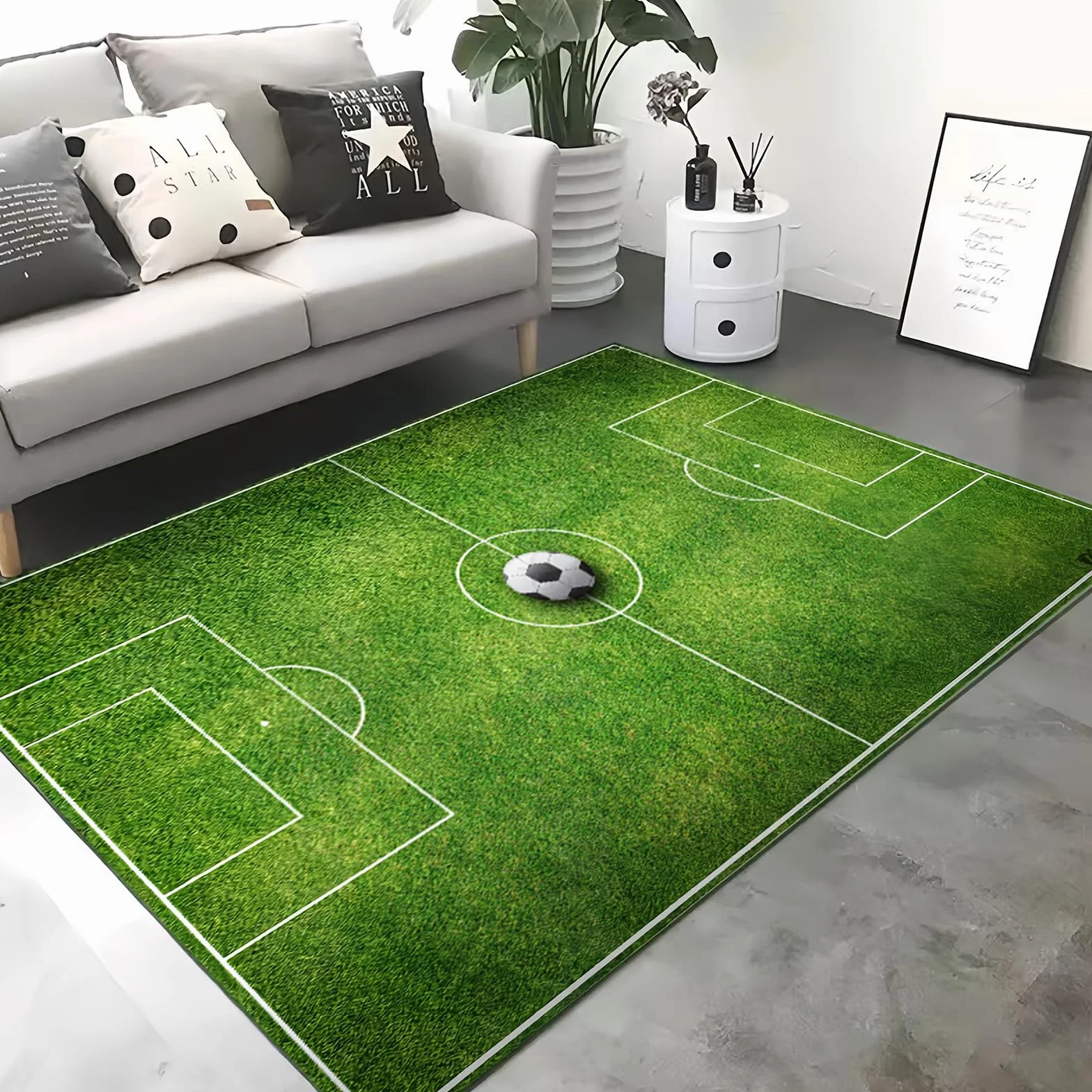 Tapis Chambre Enfant 80 x 120 cm Tapis Football Vert pour Garçons et Filles