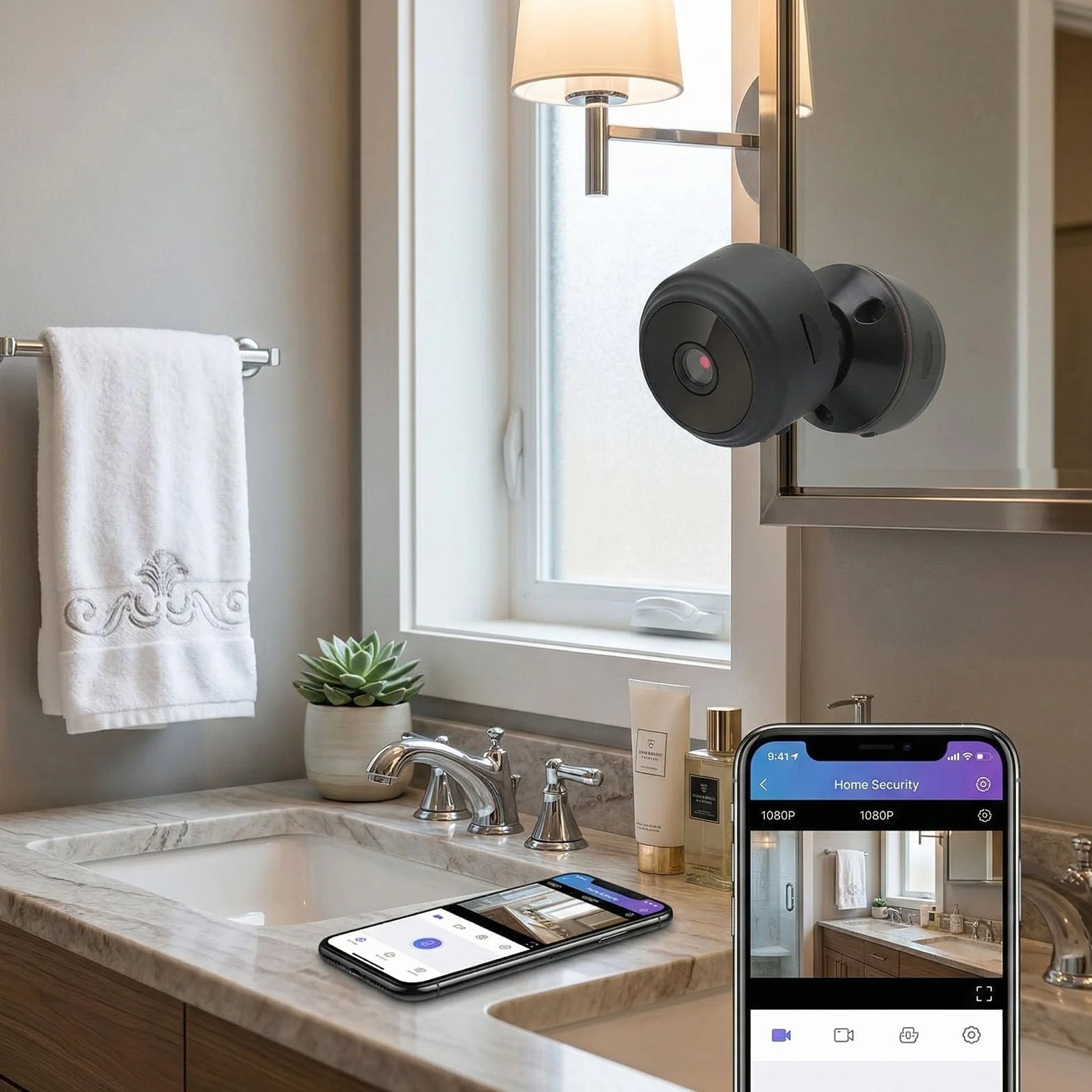 Mini Kamera WiFi 1080P, Noktowizor z możliwością ładowania, Obrót o 360 °, Mała Kamera Wideo do Domowego Biura, Wbudowany Magnes, Kontrola Aplikacji na Smartfona