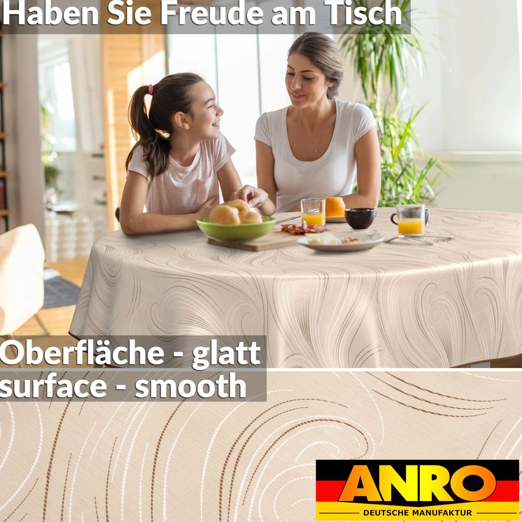 ANRO Nappe de Table en Toile cirée Lavable Ovale 180 x 140 cm Motif Abstrait Beige