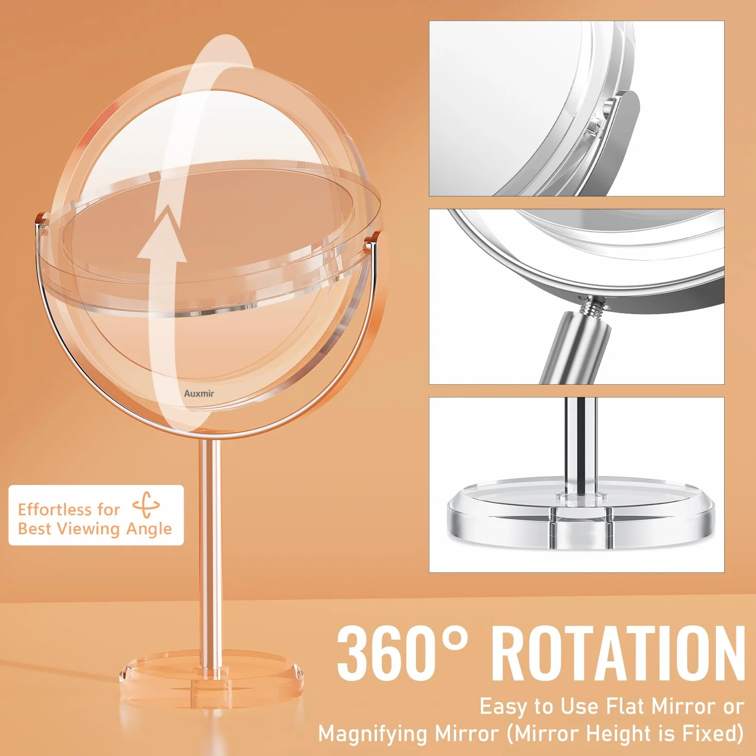 Miroir Maquillage Grossissant 1X 30X Double Face, Miroir de Table avec Support Rotation 360°, Diamètre 17cm