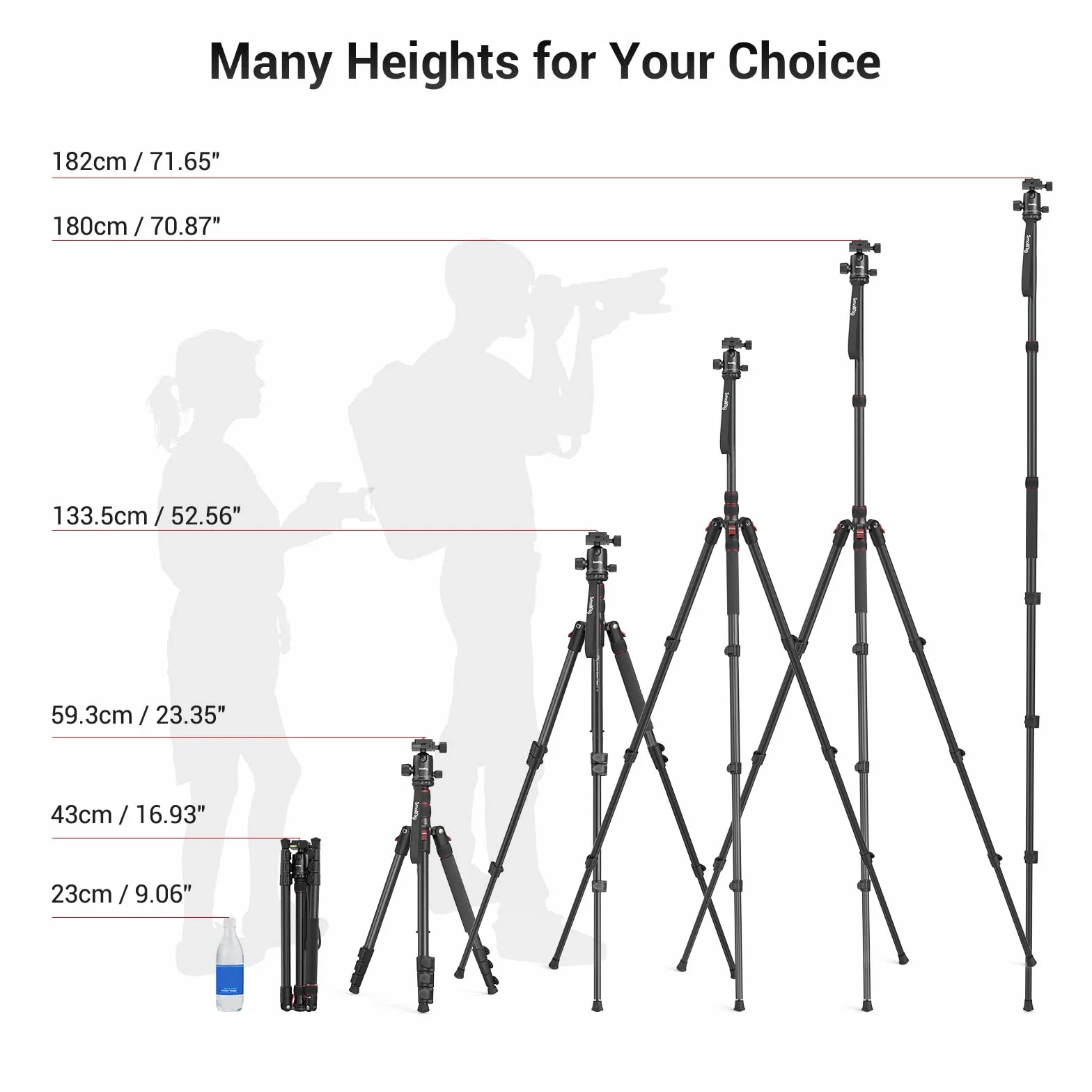 SMALLRIG 71" statyw fotograficzny, składany aluminiowy statyw, zdejmowana głowica kulowa 360° i płytka szybkiego zwalniania, z zaciskiem do smartfona, ładowność 15 kg 33lb, 71in/180cm - 3935