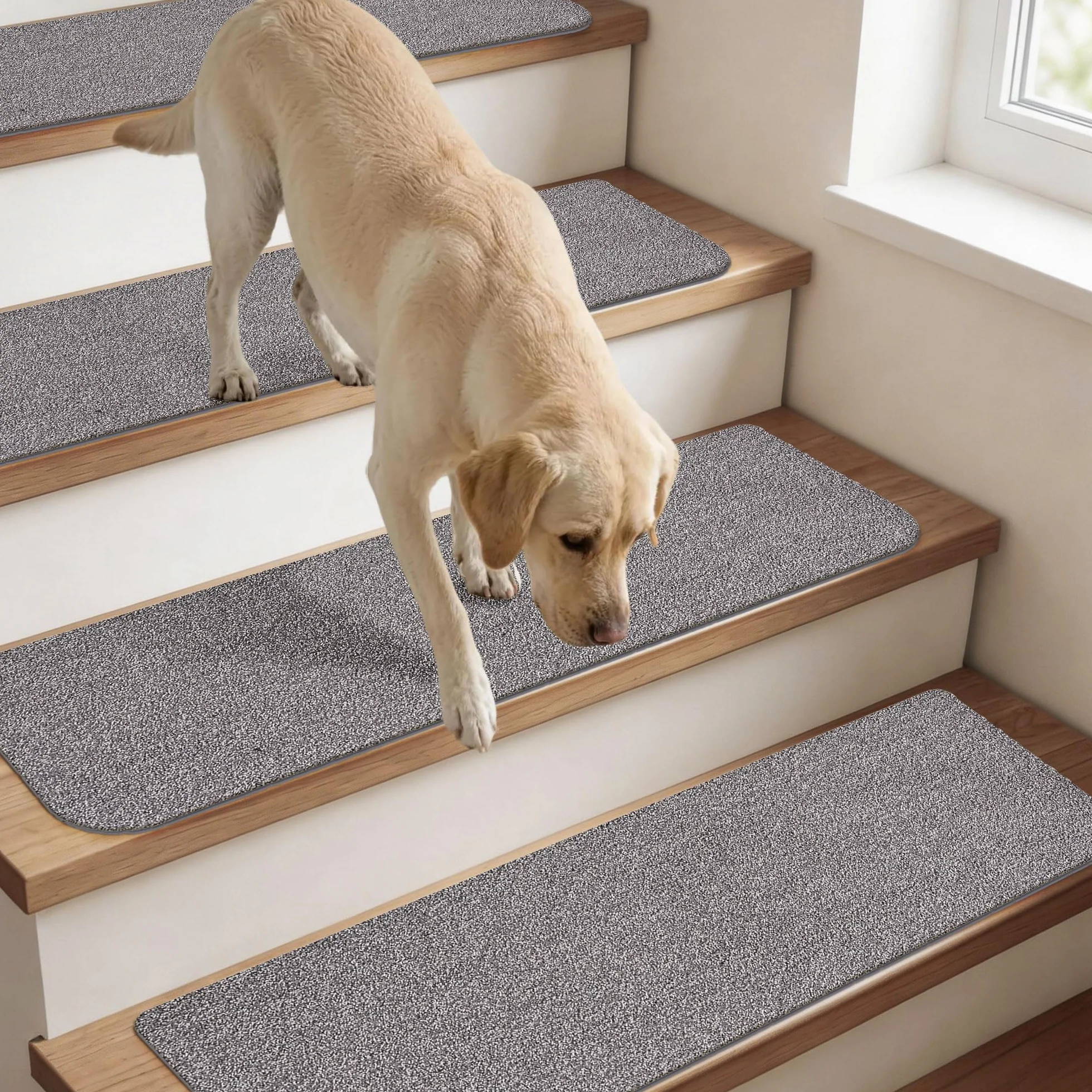 COSY HOMEER Moquette Escalier Antidérapante 70x22cm Lot de 4 Tapis Marchette Lavable TPE Auto-Adhésif Gris