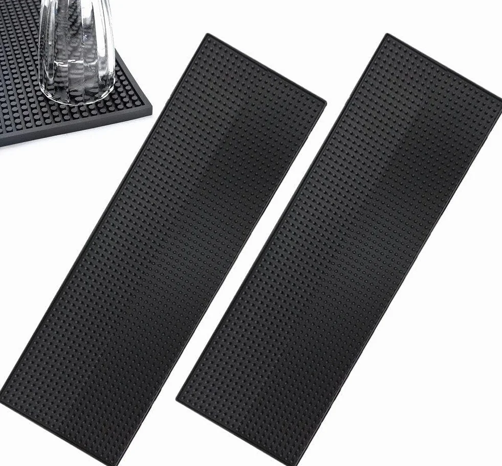 Tapis de Bar Noir 60 x 20 cm 2 Paquets Tapis de Service de Bar à café