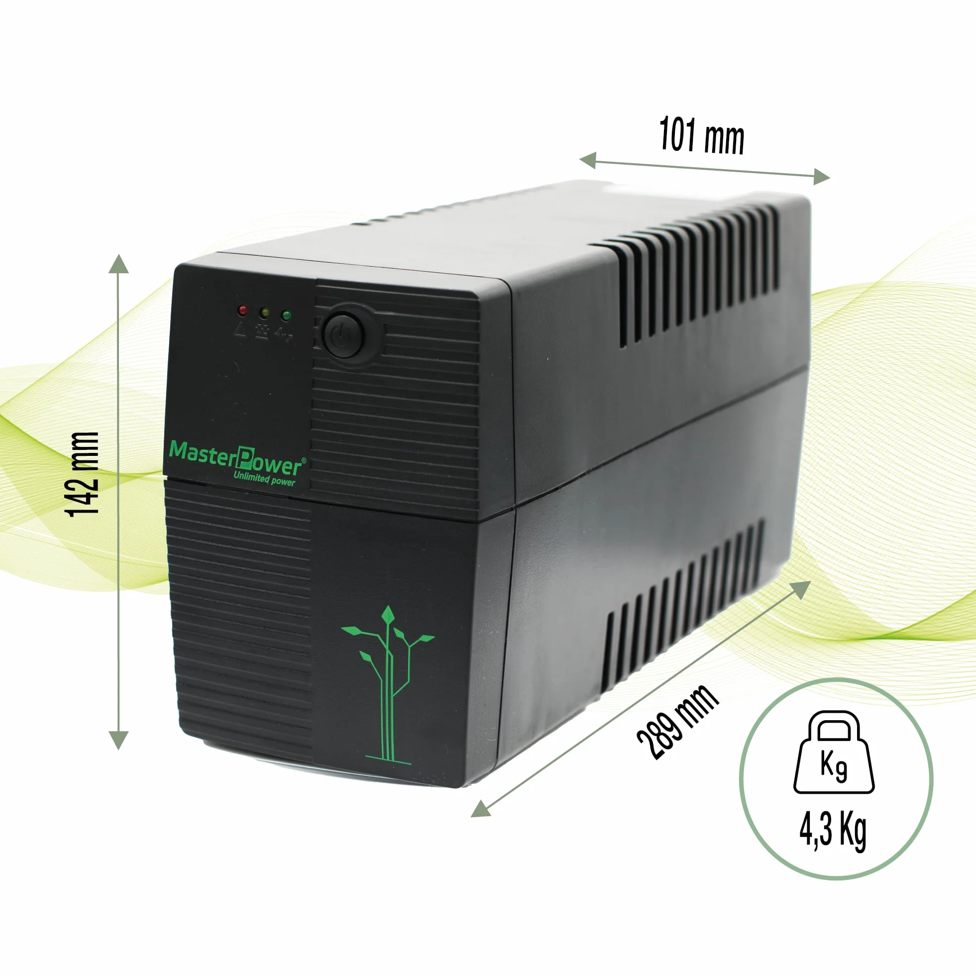 Master Power, Zasilacz bezprzerwowy UPS, UPS 650 VA, stałe napięcie wyjściowe 360 W, 2 gniazda Schuko