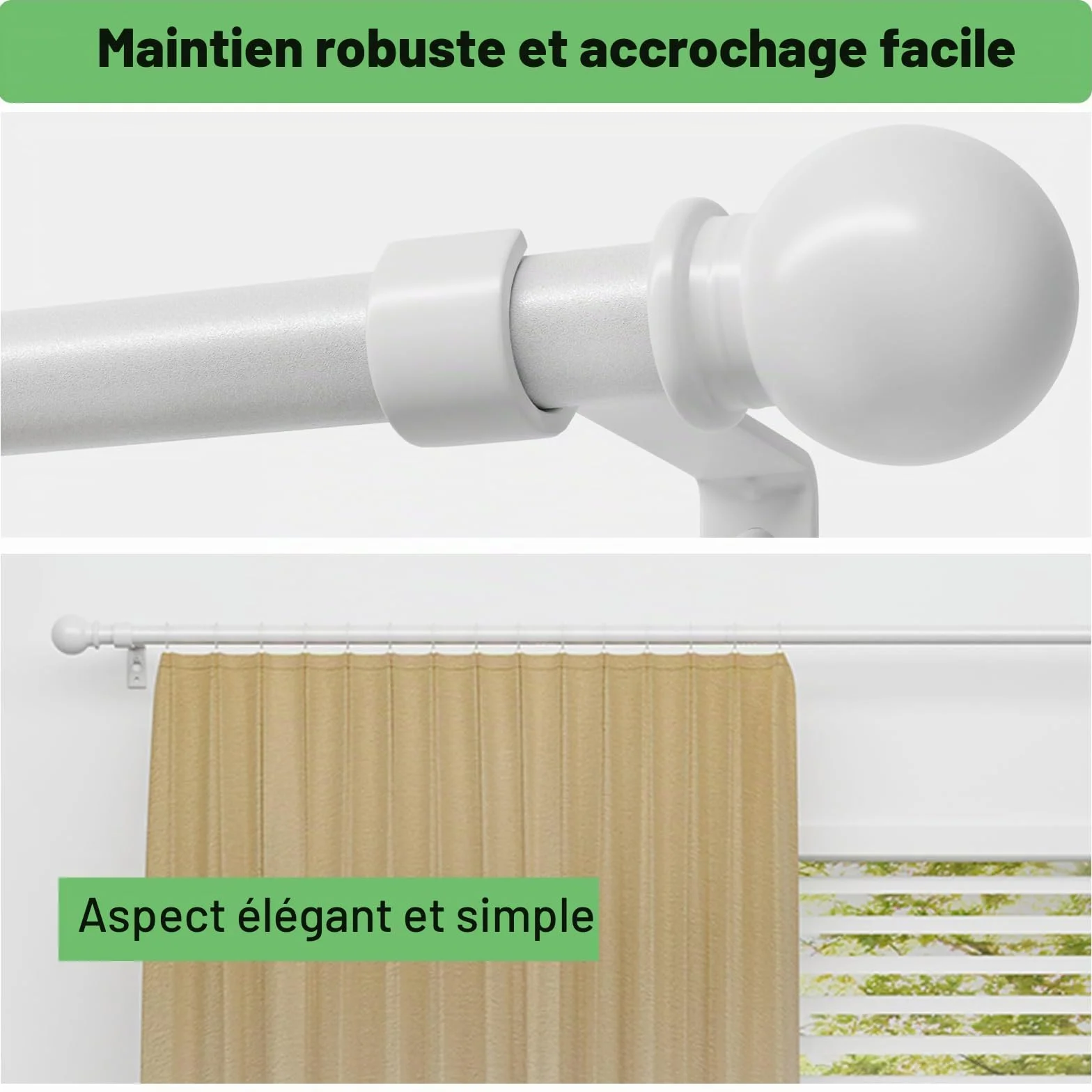 Tringle Rideau Blanche 80-157 cm Ajustable Kit Tringle à Rideau Extensible Métal 16mm